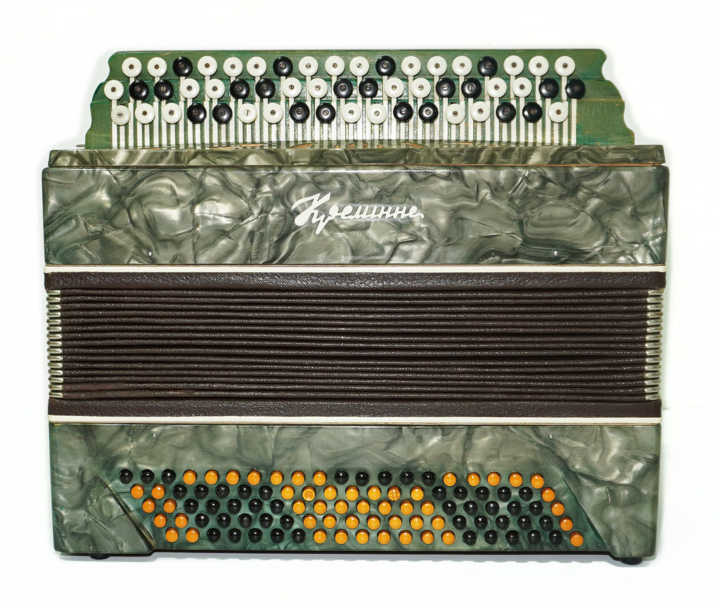 Vintage Button Accordion Kreminne, 3 Rows, 100 Bass buttons, made in Ukraine New Straps, 2295, Bright and Rich sound.