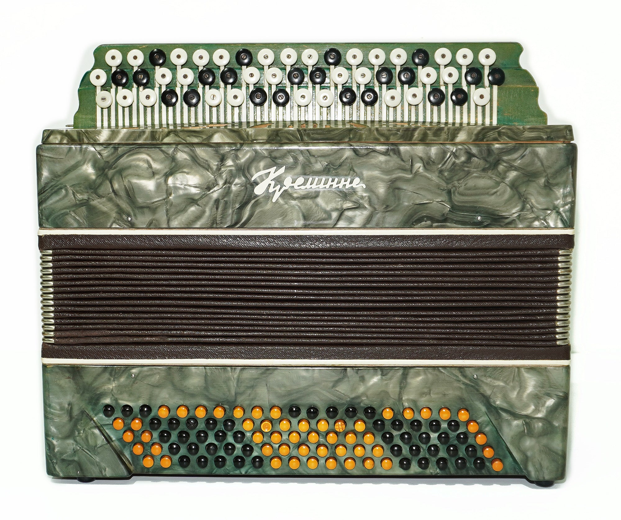 Vintage Button Accordion Kreminne, 3 Rows, 100 Bass buttons, made in Ukraine New Straps, 2295, Bright and Rich sound.