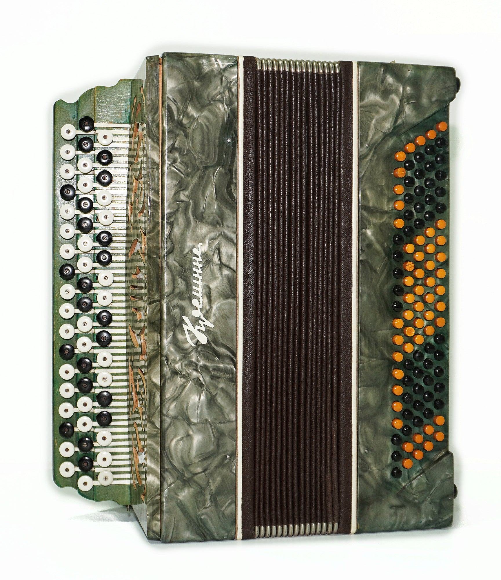 Vintage Button Accordion Kreminne, 3 Rows, 100 Bass buttons, made in Ukraine New Straps, 2295, Bright and Rich sound.