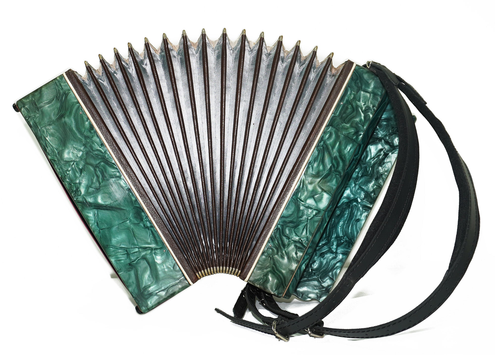 Vintage Button Accordion Kreminne, 3 Rows, 100 Bass buttons, made in Ukraine New Straps, 2295, Bright and Rich sound.
