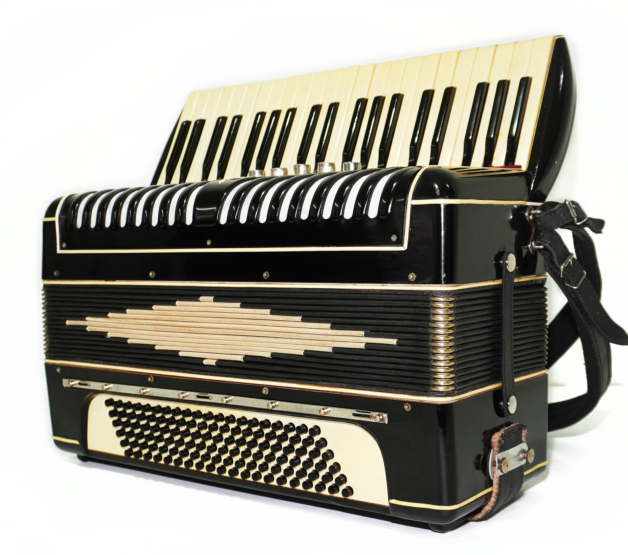 Rare Vintage Piano Accordion Frogano, made in Germany, 120 Bass buttons, New Straps and Case, 2285 Quality Old Musical Instrument! Amazing Rich Sound!
