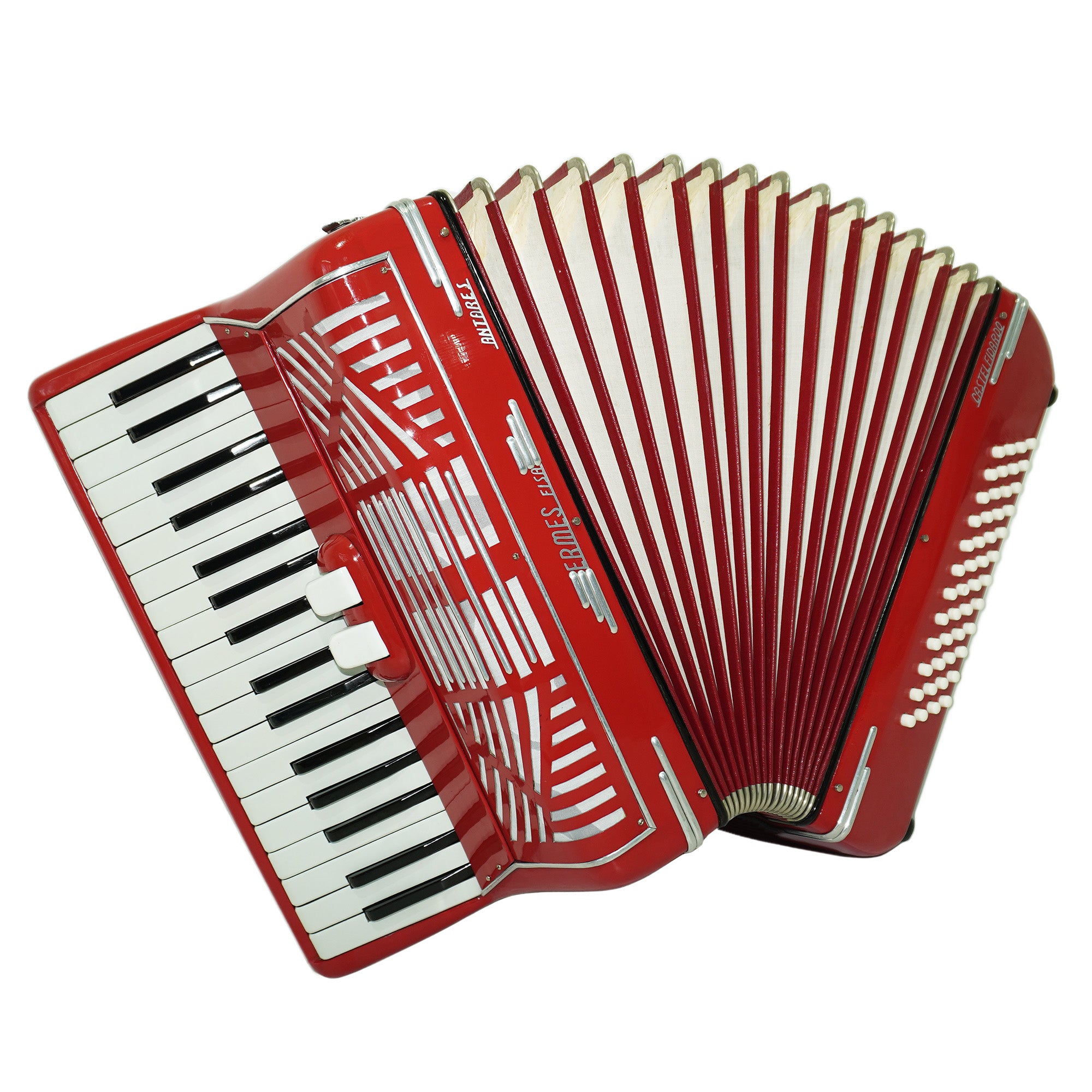 Ermes Fisa Antares Castelfidardo, made in Italy, Rare Lightweight Piano Accordion, 48 Bass buttons, New Straps, Case 2315, Rich Beautiful Sound.