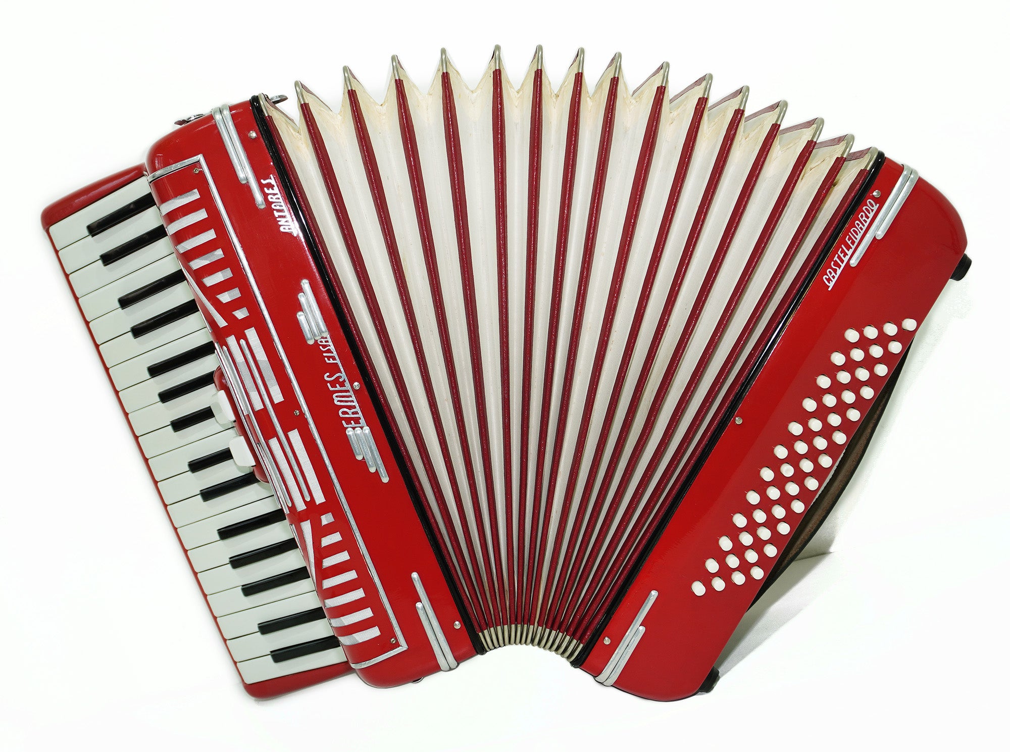 Ermes Fisa Antares Castelfidardo, made in Italy, Rare Lightweight Piano Accordion, 48 Bass buttons, New Straps, Case 2315, Rich Beautiful Sound.