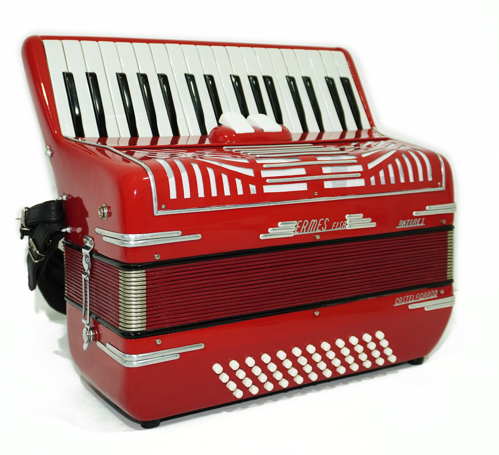 Ermes Fisa Antares Castelfidardo, made in Italy, Rare Lightweight Piano Accordion, 48 Bass buttons, New Straps, Case 2315, Rich Beautiful Sound.