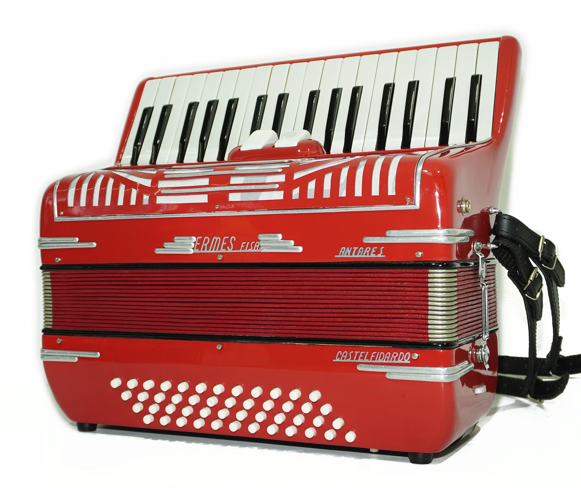 Ermes Fisa Antares Castelfidardo, made in Italy, Rare Lightweight Piano Accordion, 48 Bass buttons, New Straps, Case 2315, Rich Beautiful Sound.