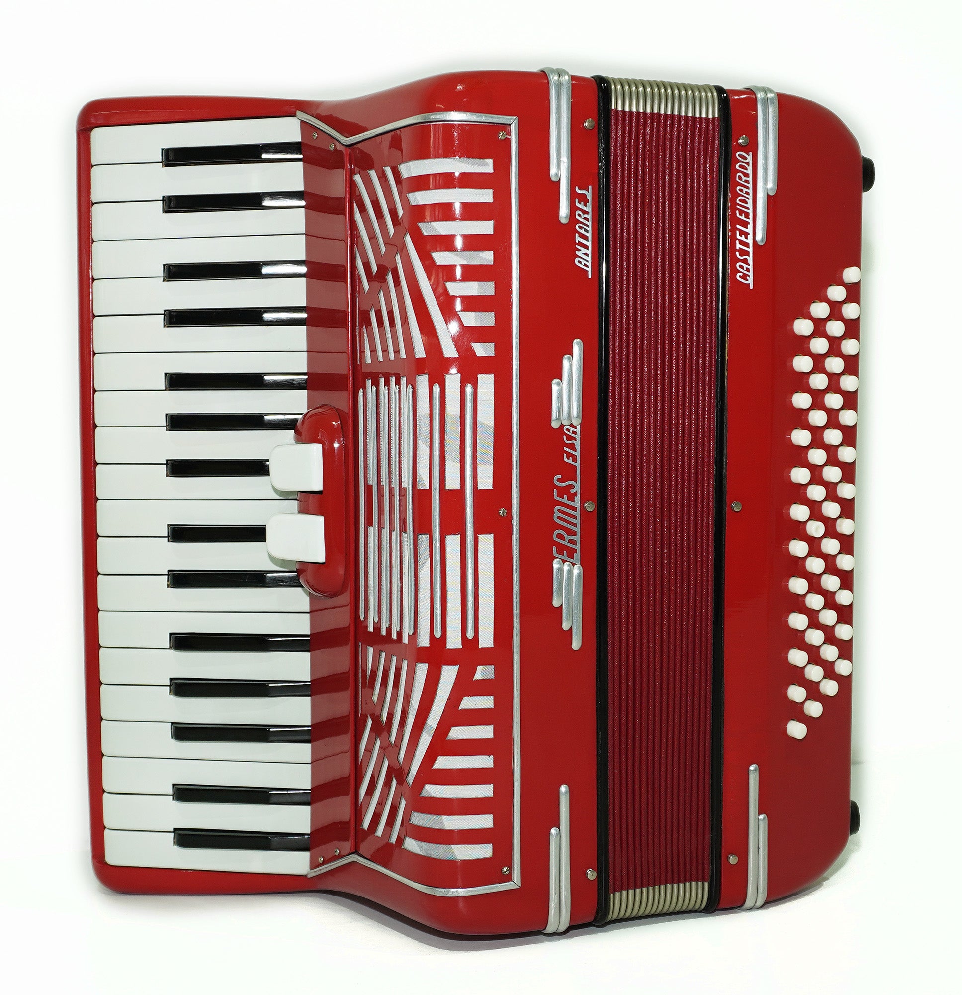 Ermes Fisa Antares Castelfidardo, made in Italy, Rare Lightweight Piano Accordion, 48 Bass buttons, New Straps, Case 2315, Rich Beautiful Sound.