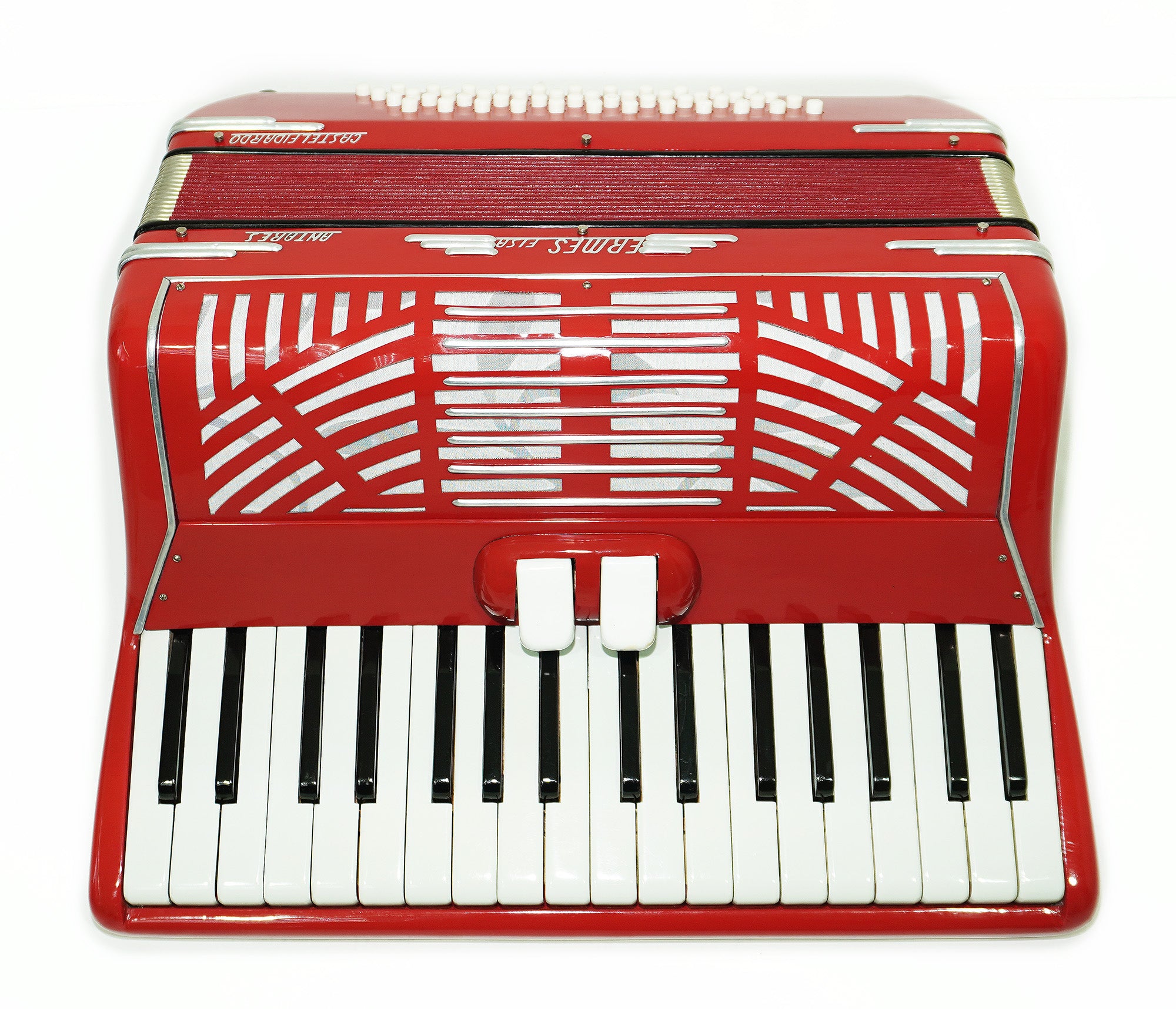 Ermes Fisa Antares Castelfidardo, made in Italy, Rare Lightweight Piano Accordion, 48 Bass buttons, New Straps, Case 2315, Rich Beautiful Sound.