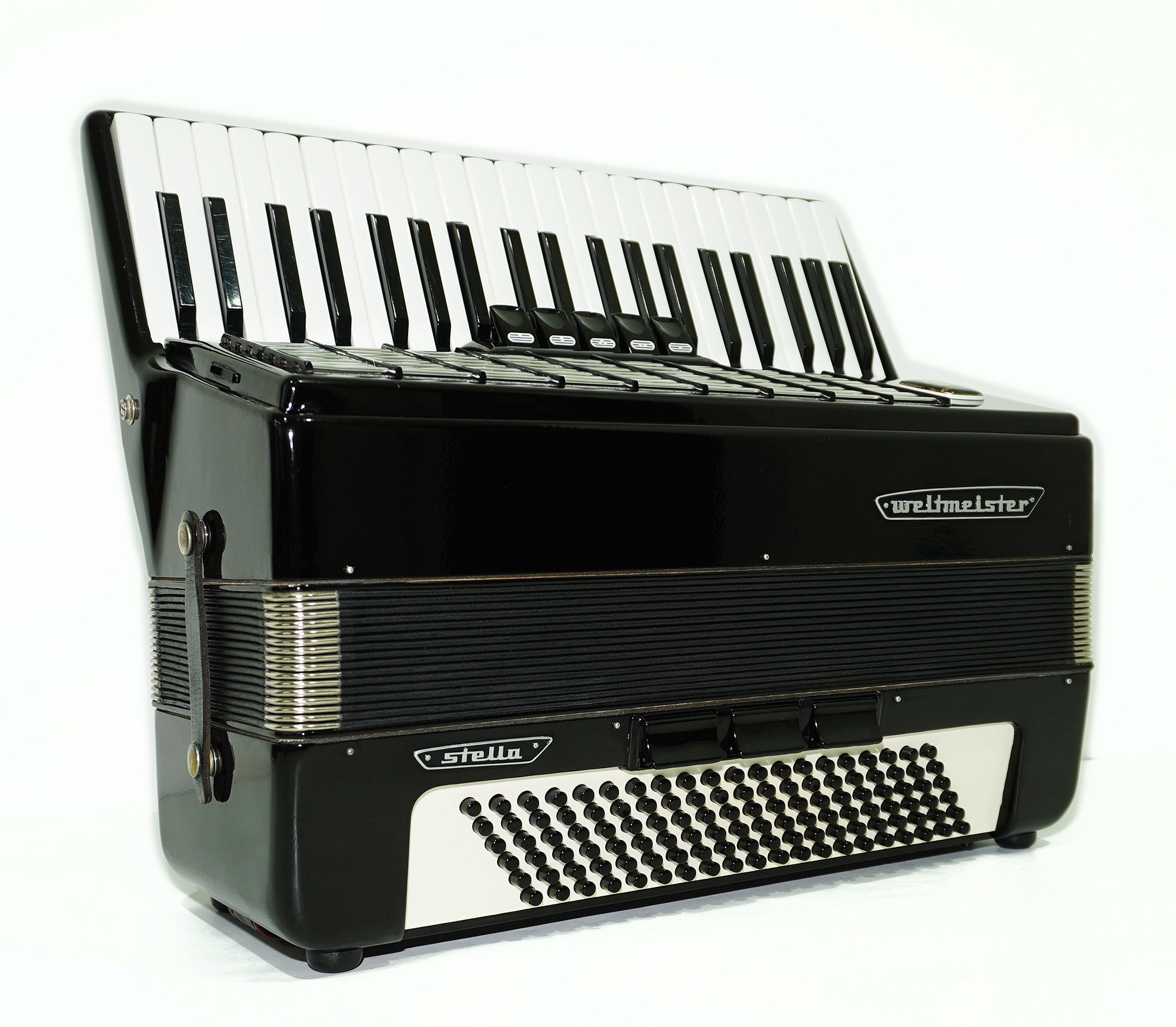 Weltmeister Stella Piano Accordion, made in Germany, 120 Bass New Straps Case 2340, Quality Musical Instrument for Adults, Rich and Powerful sound!