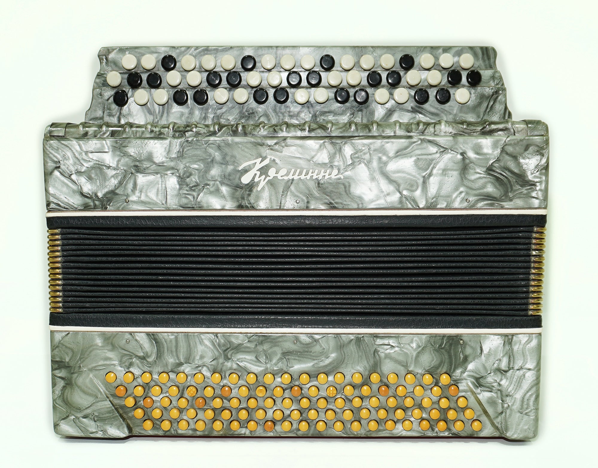 Vintage Bayan Button Accordion Kreminne, 3 Rows 100 Bass buttons, made in Ukraine, New Straps 2484, Bright and Rich sound.
