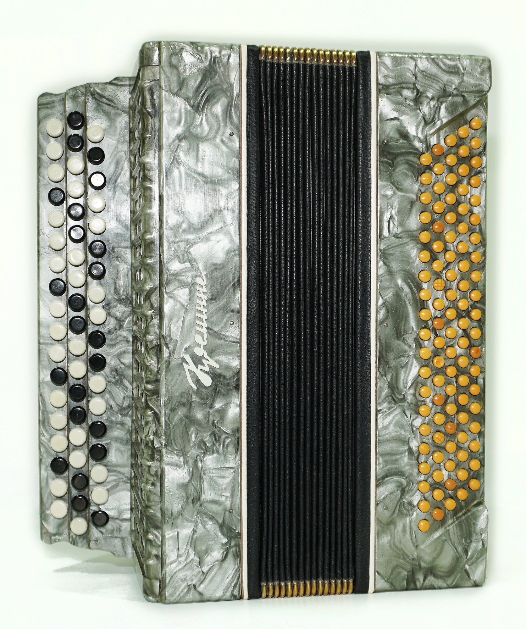 Vintage Bayan Button Accordion Kreminne, 3 Rows 100 Bass buttons, made in Ukraine, New Straps 2484, Bright and Rich sound.