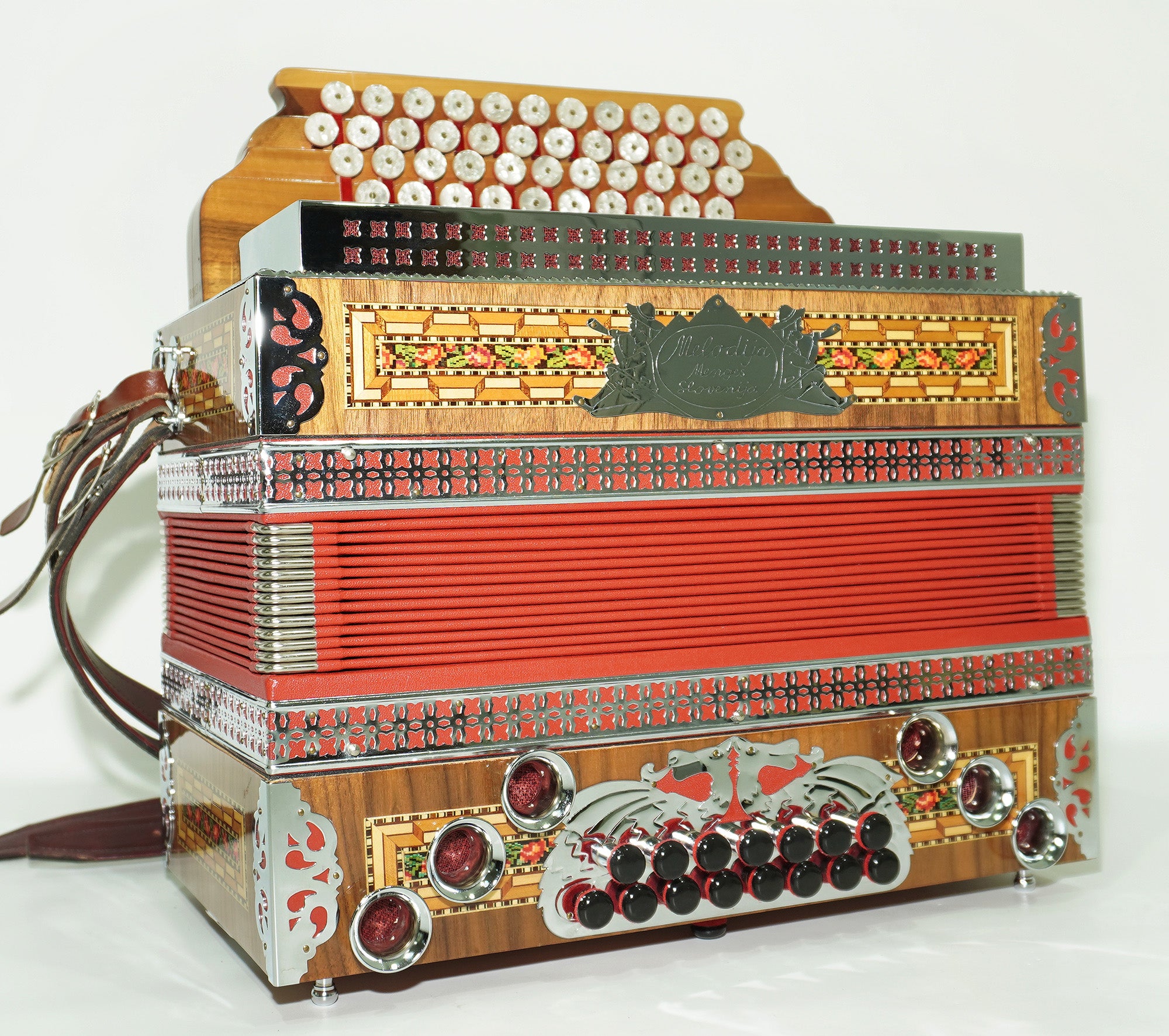Close to New! Melodija Menges Slovenija Unique Diatonic Harmonica, Button Accordion Garmon 2372, Rare Luxury Heligonka, Powerful Fantastic sound!