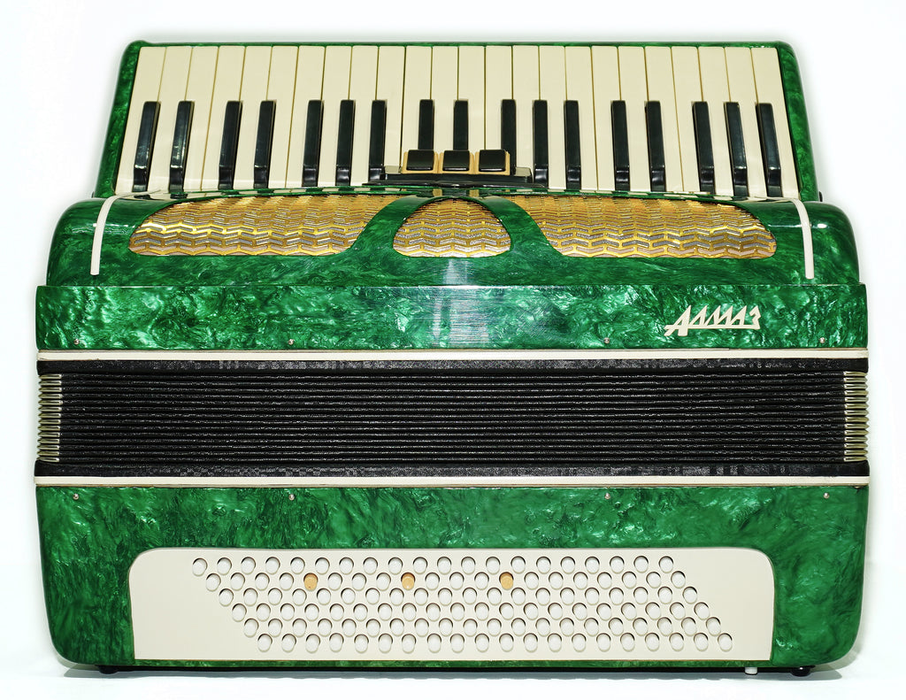 Ukraine Pianoakkordeon 120 Bässe, Almaz Vintage Tastenakkordeon gestimmt, neue Gurte, 2679