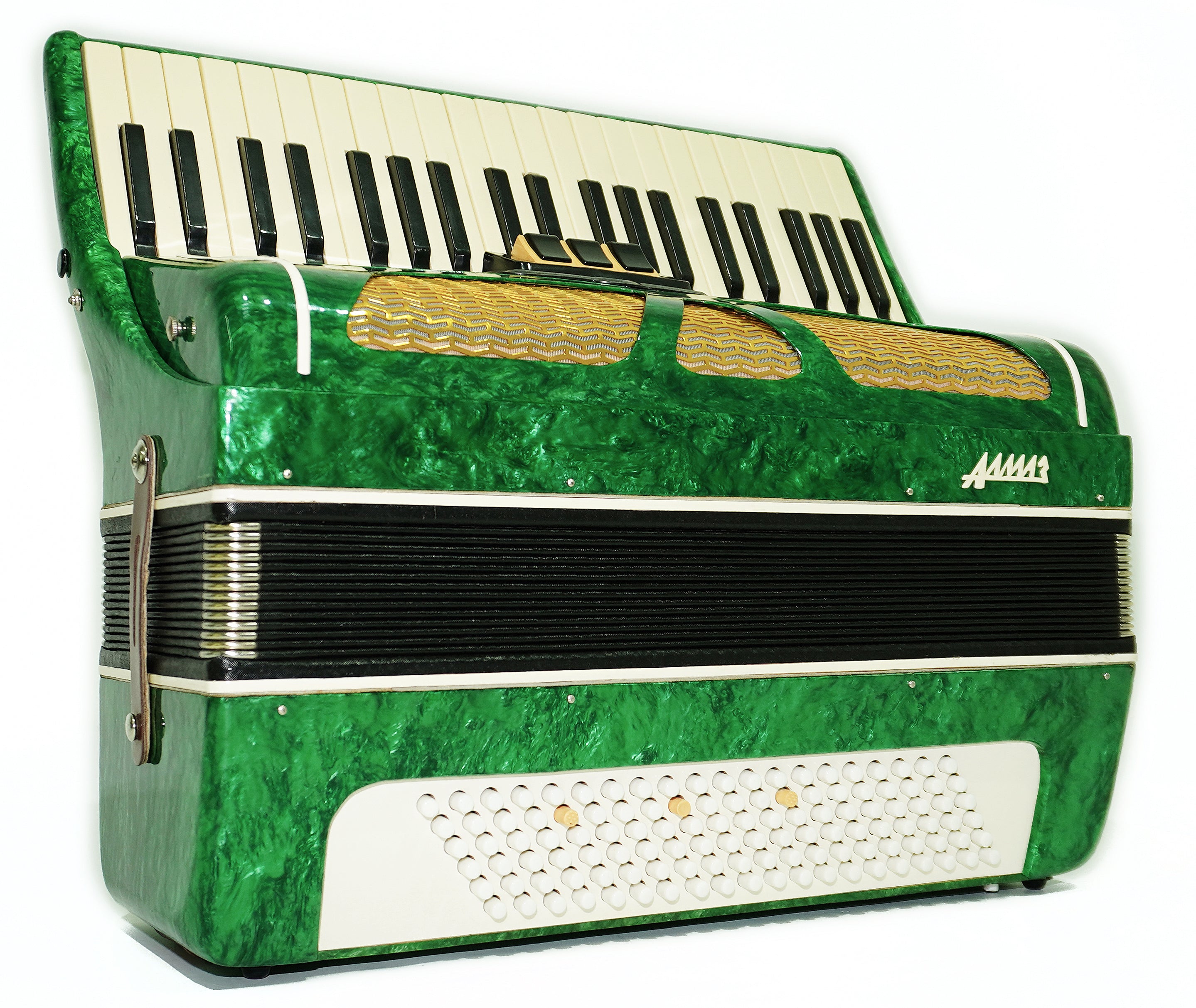 Ukraine Pianoakkordeon 120 Bässe, Almaz Vintage Tastenakkordeon gestimmt, neue Gurte, 2679