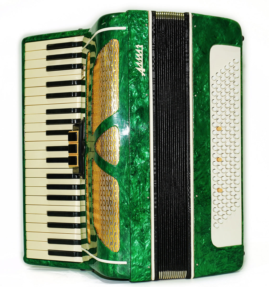 Ukraine Pianoakkordeon 120 Bässe, Almaz Vintage Tastenakkordeon gestimmt, neue Gurte, 2679