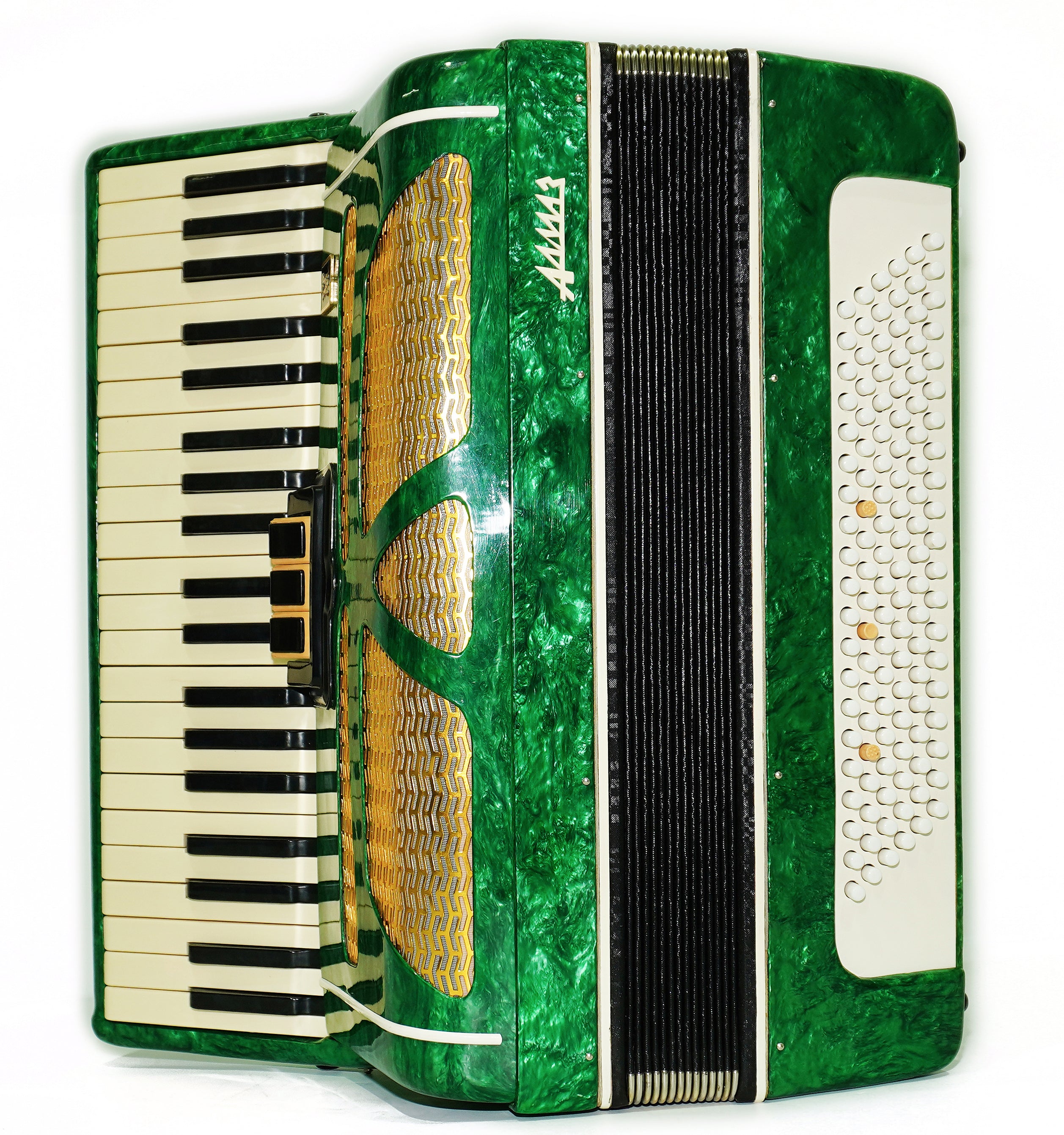 Ukraine Pianoakkordeon 120 Bässe, Almaz Vintage Tastenakkordeon gestimmt, neue Gurte, 2679
