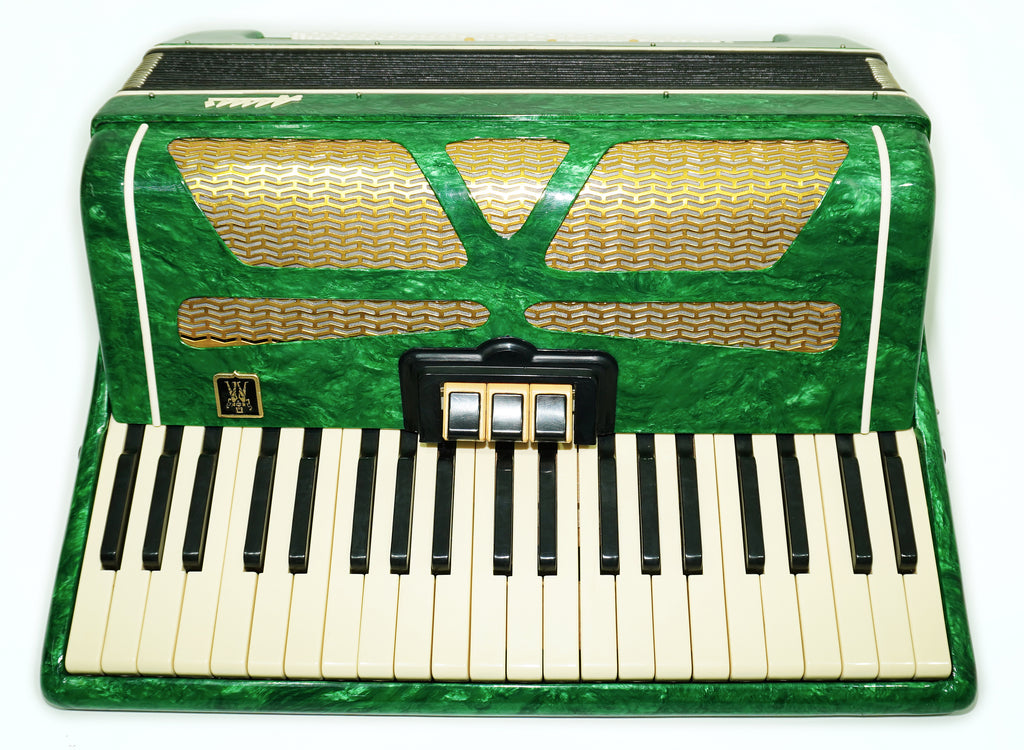 Ukraine Pianoakkordeon 120 Bässe, Almaz Vintage Tastenakkordeon gestimmt, neue Gurte, 2679