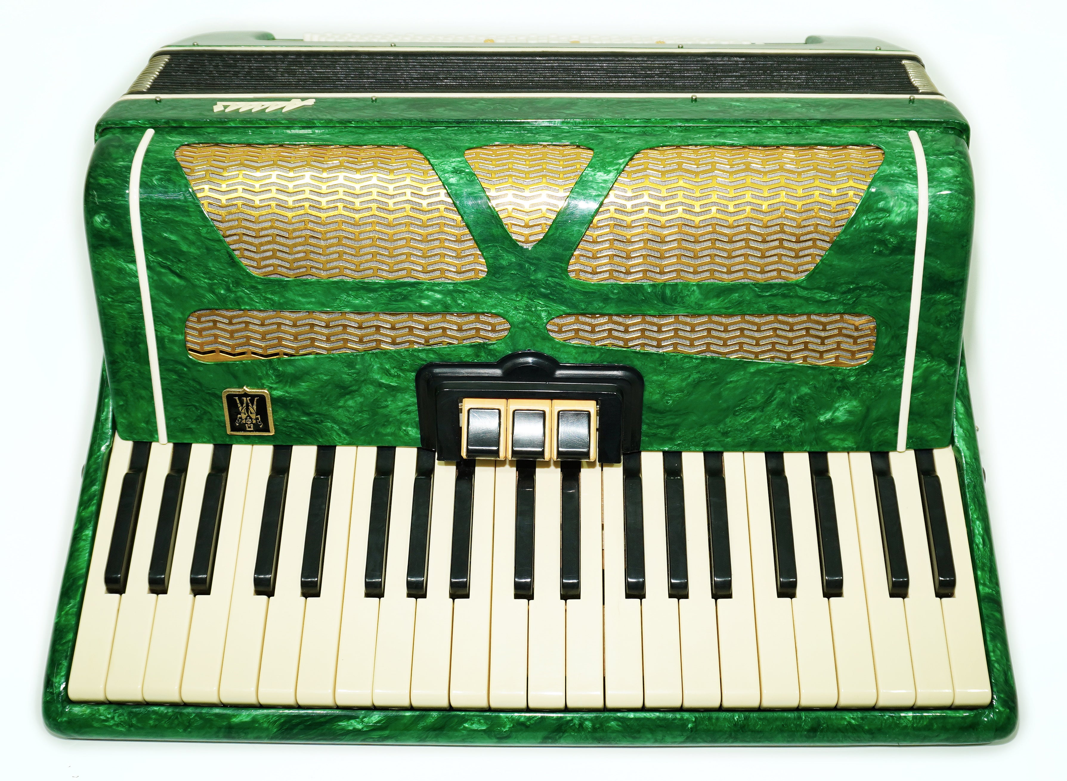 Ukraine Pianoakkordeon 120 Bässe, Almaz Vintage Tastenakkordeon gestimmt, neue Gurte, 2679