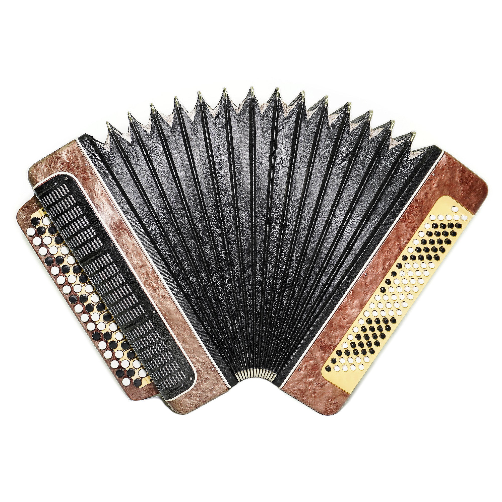 Russian Bayan Tulskiy Melodiya, Vintage Chromatic Button accordion, made in Tula Russia, New Straps and Soft Bag, 2388, Rich and Beautiful sound!