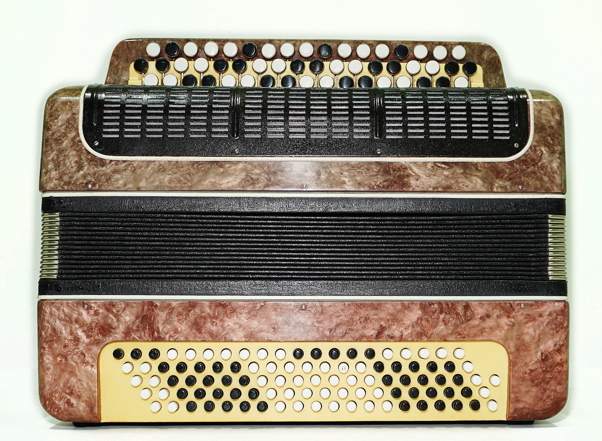Russian Bayan Tulskiy Melodiya, Vintage Chromatic Button accordion, made in Tula Russia, New Straps and Soft Bag, 2388, Rich and Beautiful sound!