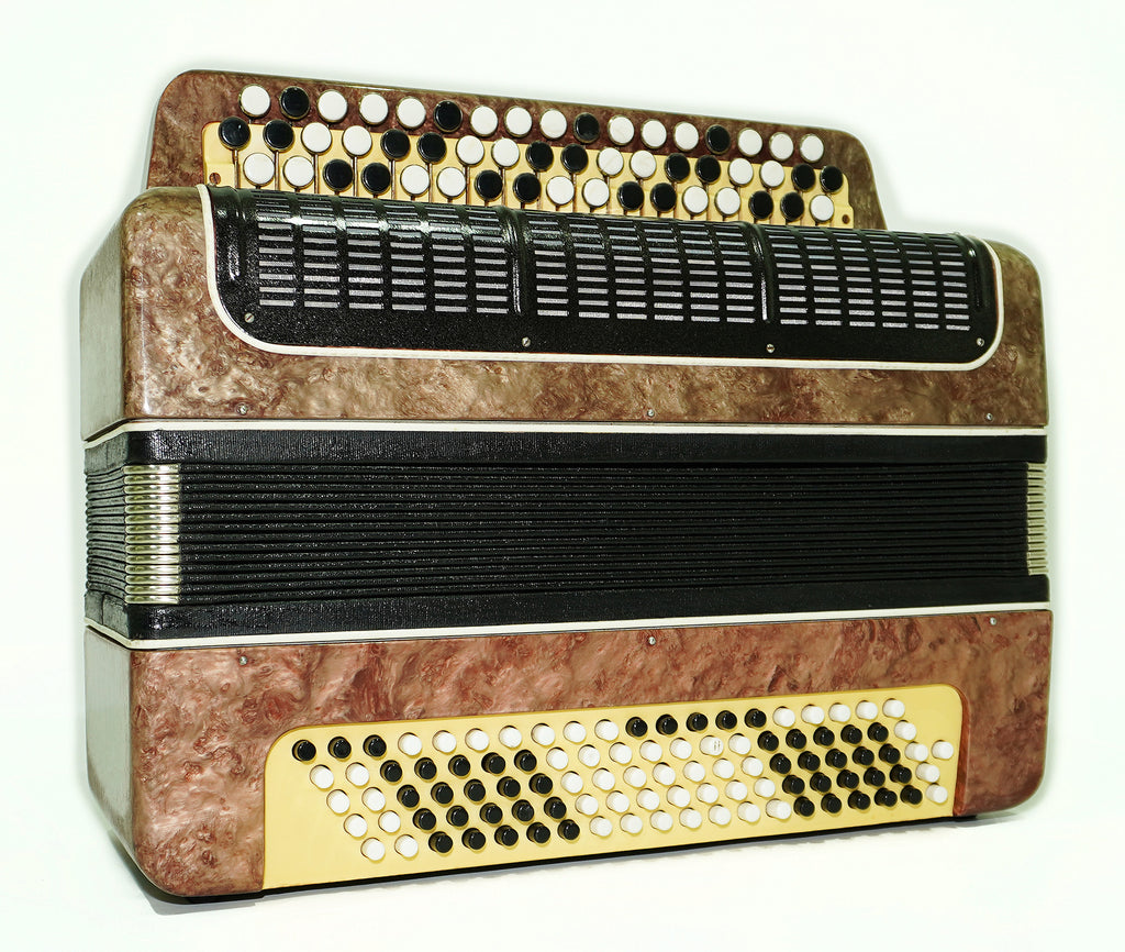 Russian Bayan Tulskiy Melodiya, Vintage Chromatic Button accordion, made in Tula Russia, New Straps and Soft Bag, 2388, Rich and Beautiful sound!