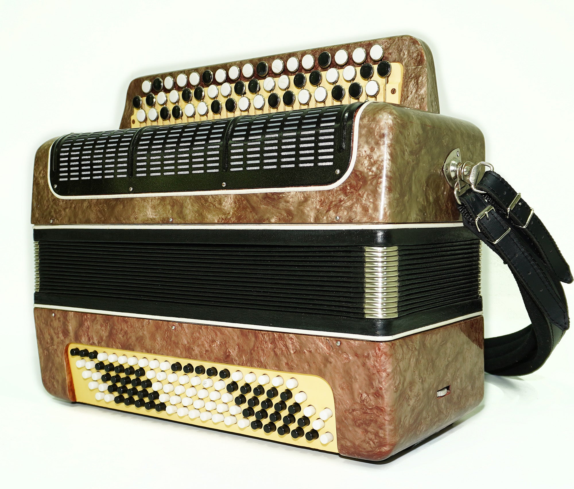 Russian Bayan Tulskiy Melodiya, Vintage Chromatic Button accordion, made in Tula Russia, New Straps and Soft Bag, 2388, Rich and Beautiful sound!