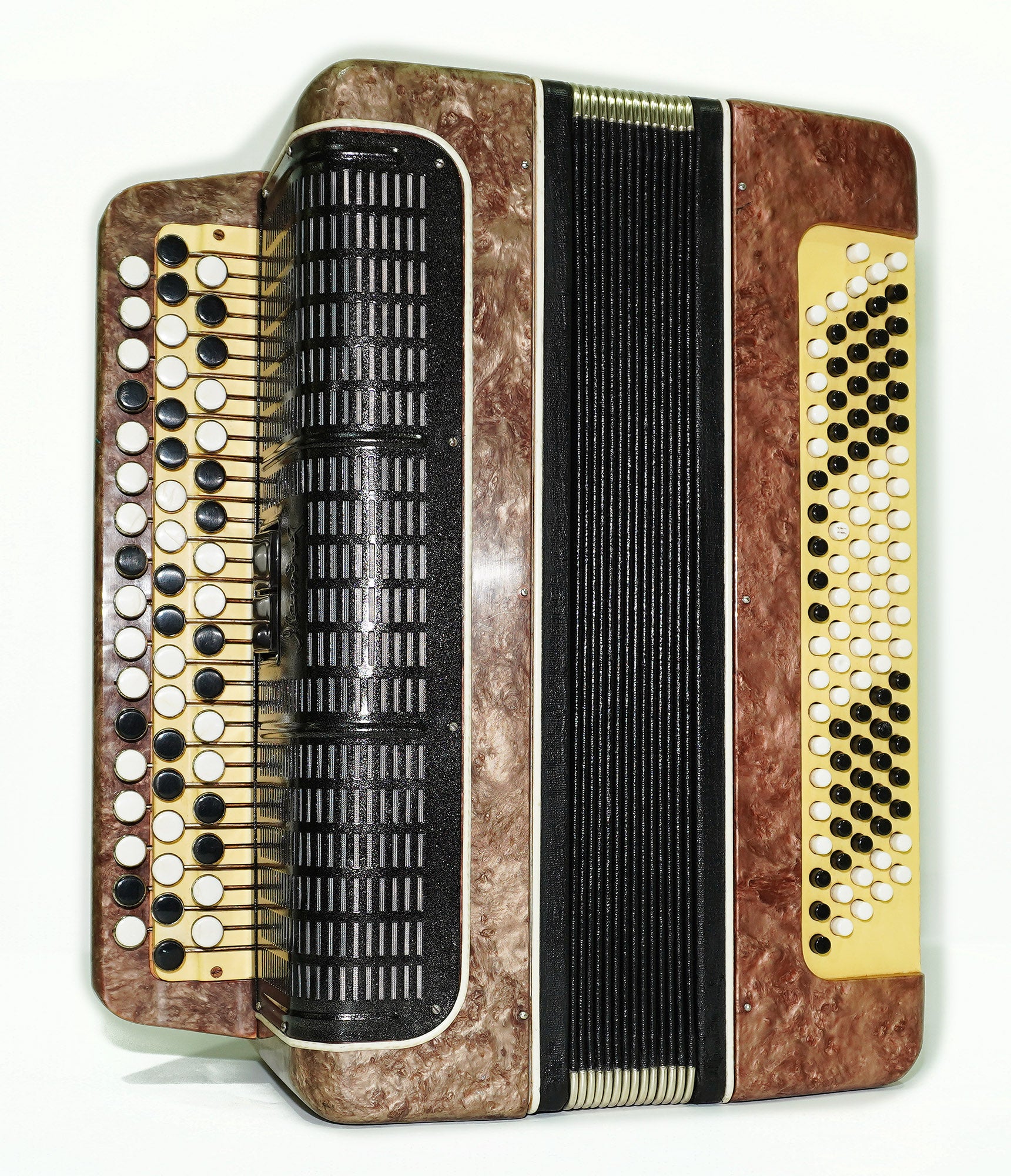 Russian Bayan Tulskiy Melodiya, Vintage Chromatic Button accordion, made in Tula Russia, New Straps and Soft Bag, 2388, Rich and Beautiful sound!