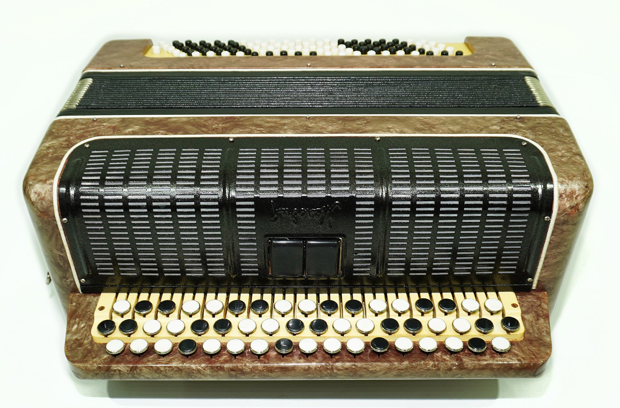 Russian Bayan Tulskiy Melodiya, Vintage Chromatic Button accordion, made in Tula Russia, New Straps and Soft Bag, 2388, Rich and Beautiful sound!