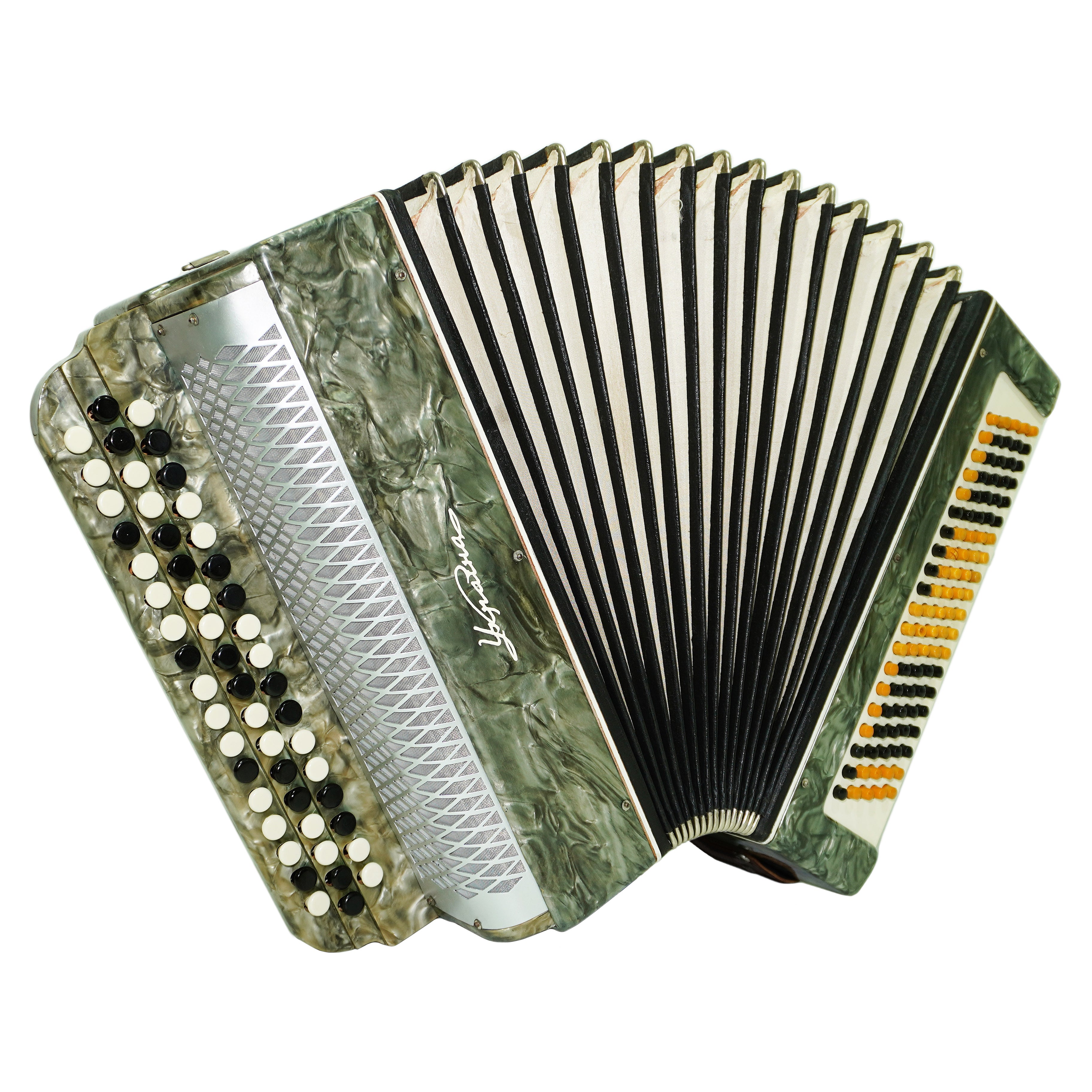 Ukraine Bayan 3 Row Button Accordion 100 Bass, Folk Harmonica Concertina, New Straps, Vintage Bayan in Tune, 2680