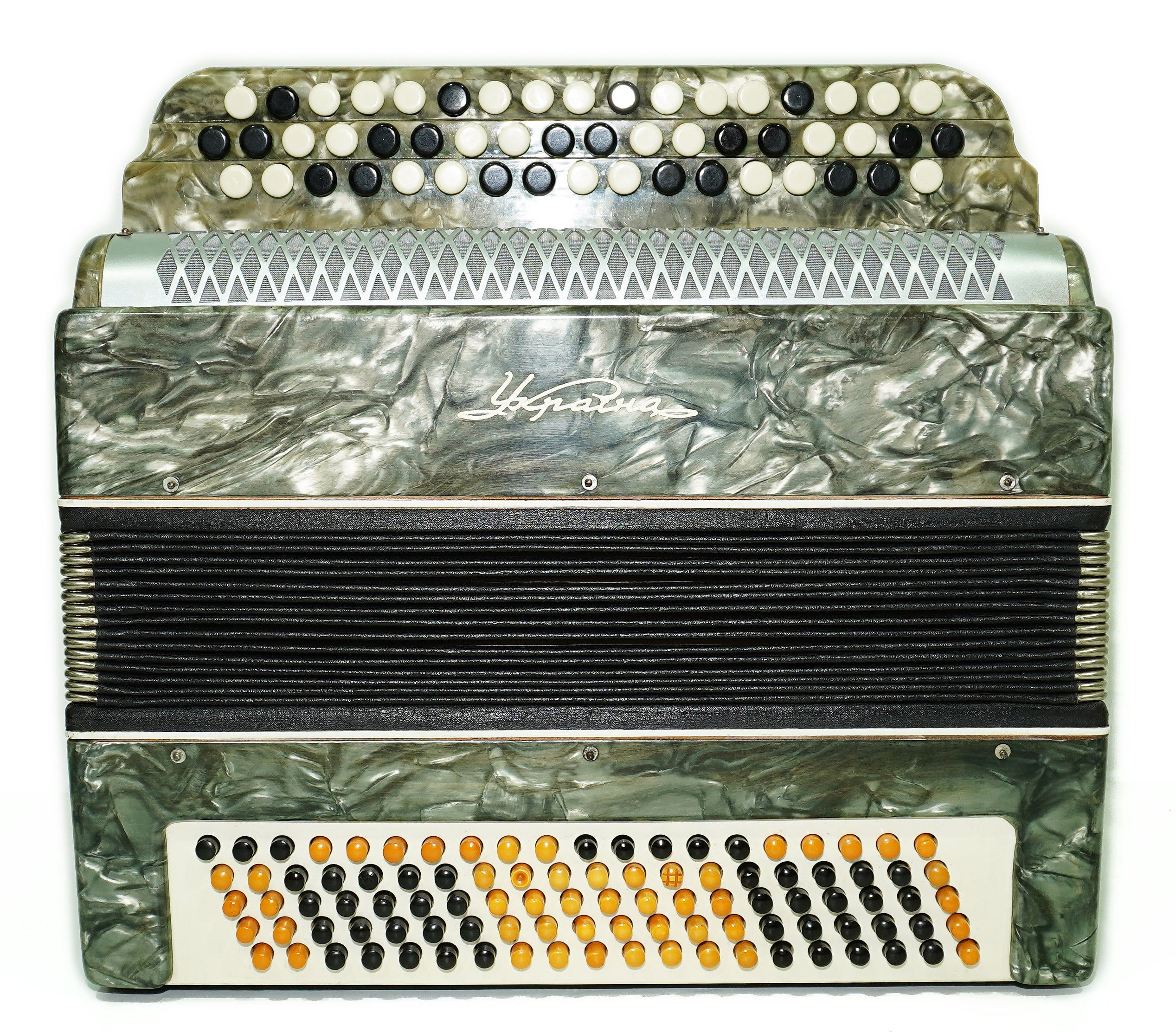 Ukraine Bayan 3 Row Button Accordion 100 Bass, Folk Harmonica Concertina, New Straps, Vintage Bayan in Tune, 2680