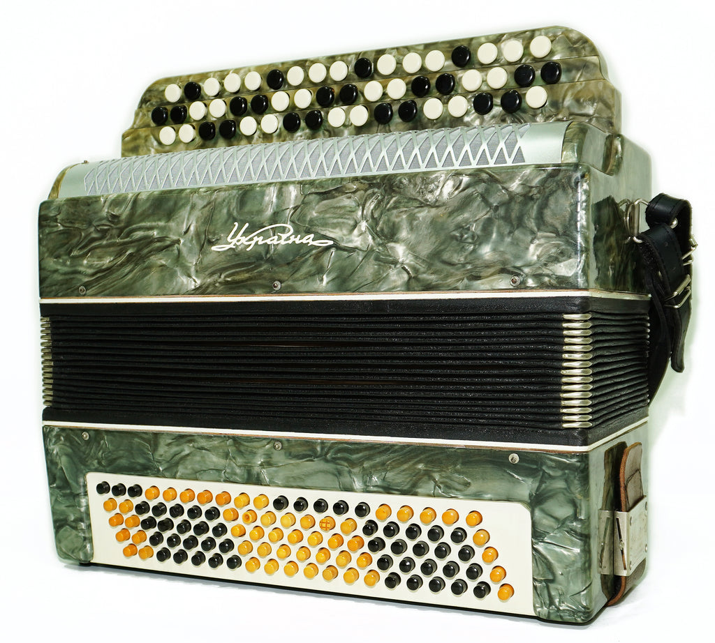 Ukraine Bayan 3 Row Button Accordion 100 Bass, Folk Harmonica Concertina, New Straps, Vintage Bayan in Tune, 2680