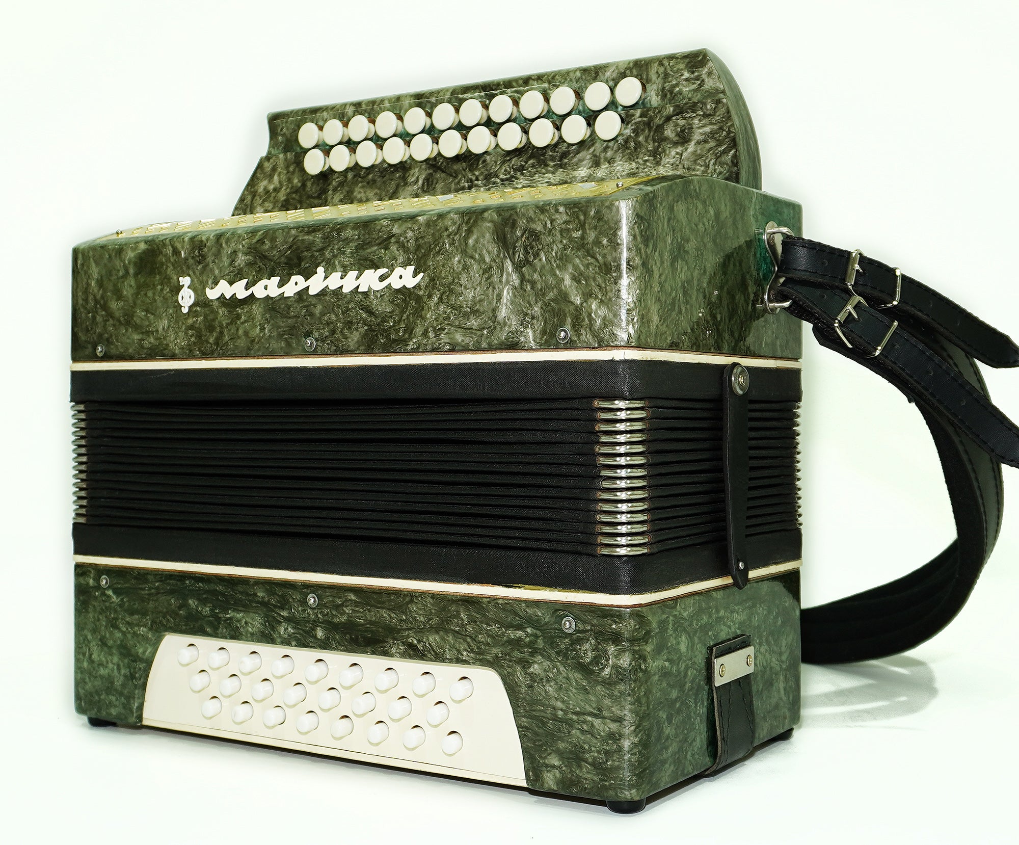 Vintage Bayan Accordion Garmoshka Folk Garmon Marichka Ukraine Button Accordion, Harmonica 23x25 Buttons, Old Squeezebox in Tune, New Straps, 2520