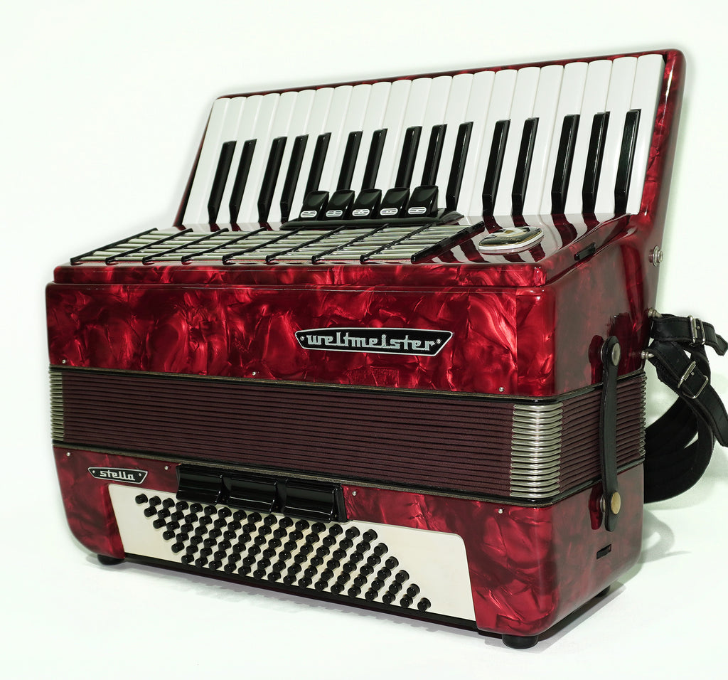 Weltmeister Stella Piano Accordion, made in Germany, 96 Bass Buttons, New Straps 2408, Quality Musical Instrument, Keyboard Accordian, Rich and Powerful sound!