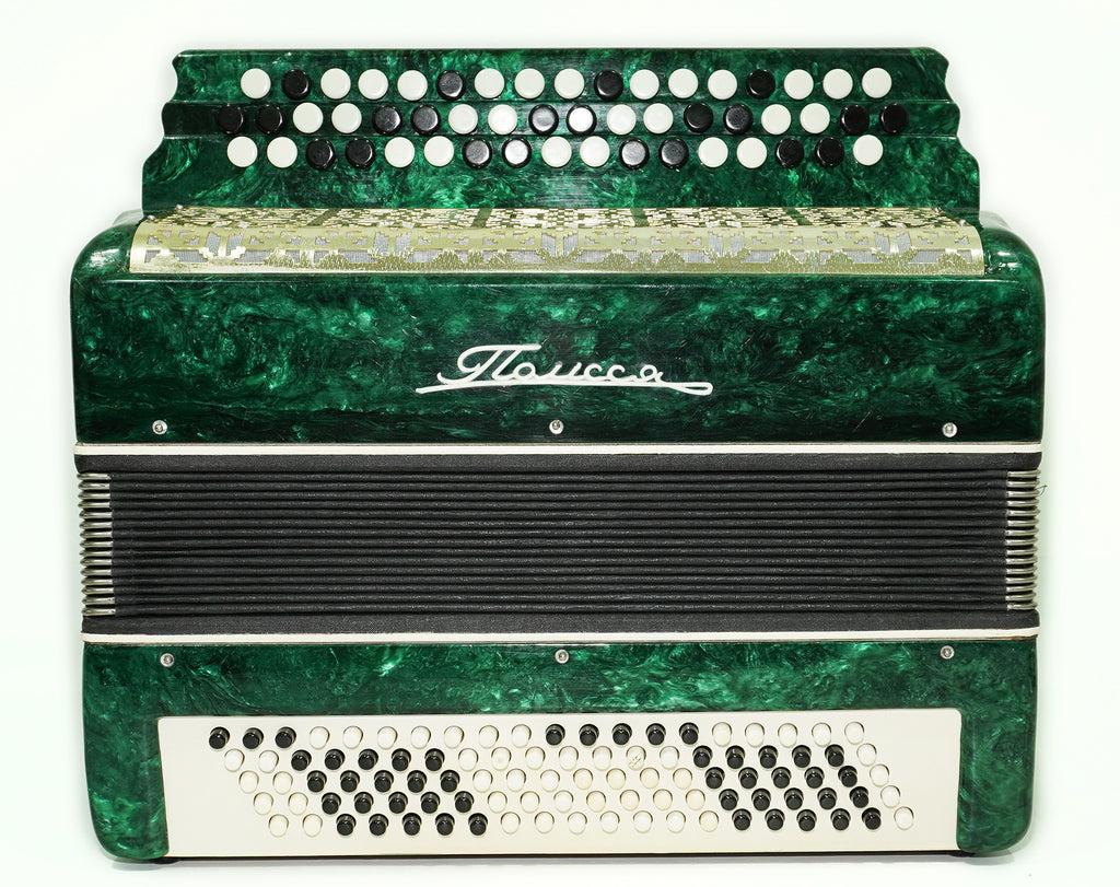 3 Row Button Accordion 100 Bass Polissya Ukraine Bayan Folk Harmonica Concertina, New Straps and Soft Case, Soviet Bayan in Tune, 2624