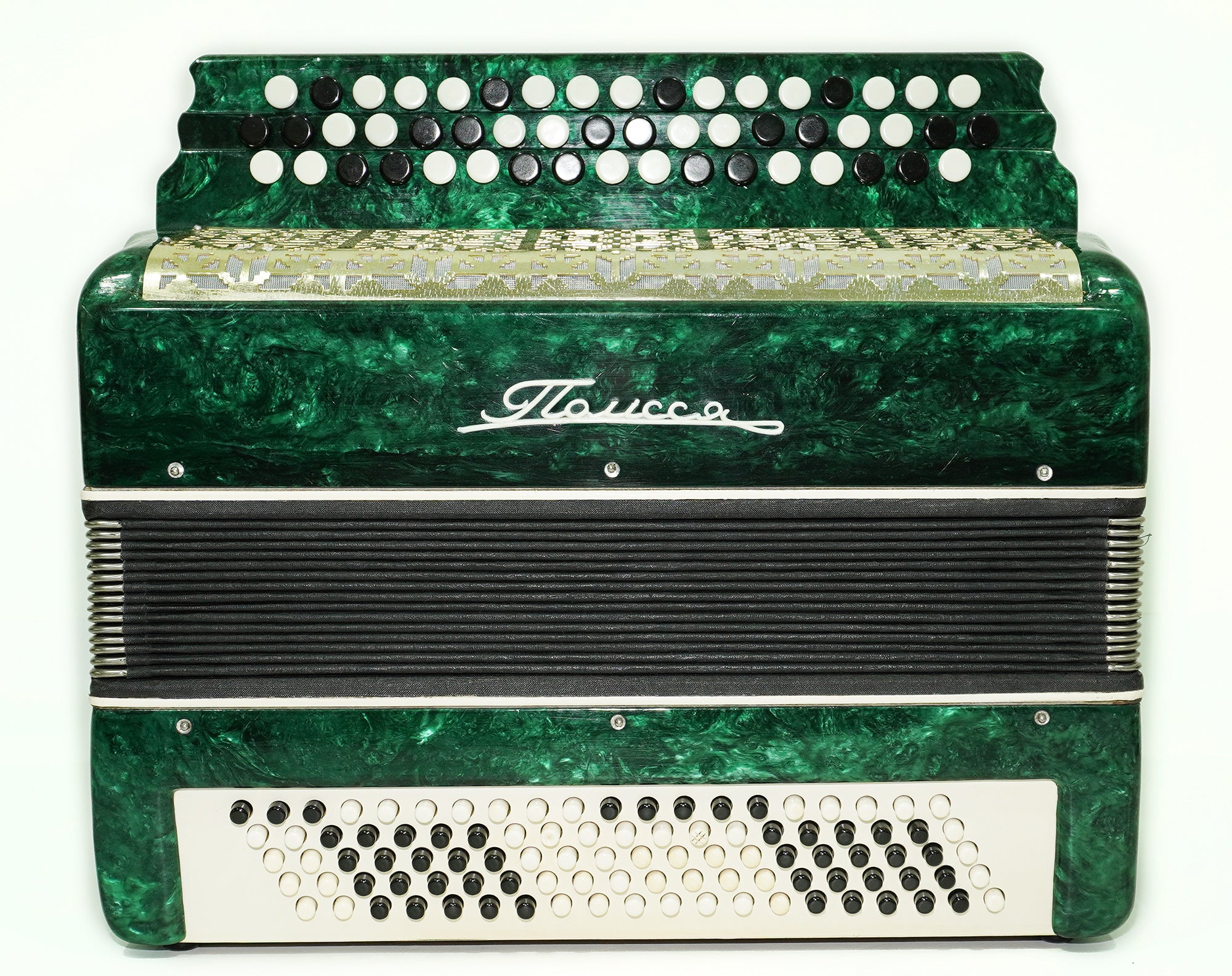 3 Row Button Accordion 100 Bass Polissya Ukraine Bayan Folk Harmonica Concertina, New Straps and Soft Case, Soviet Bayan in Tune, 2624