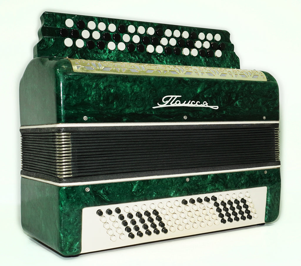 3 Row Button Accordion 100 Bass Polissya Ukraine Bayan Folk Harmonica Concertina, New Straps and Soft Case, Soviet Bayan in Tune, 2624