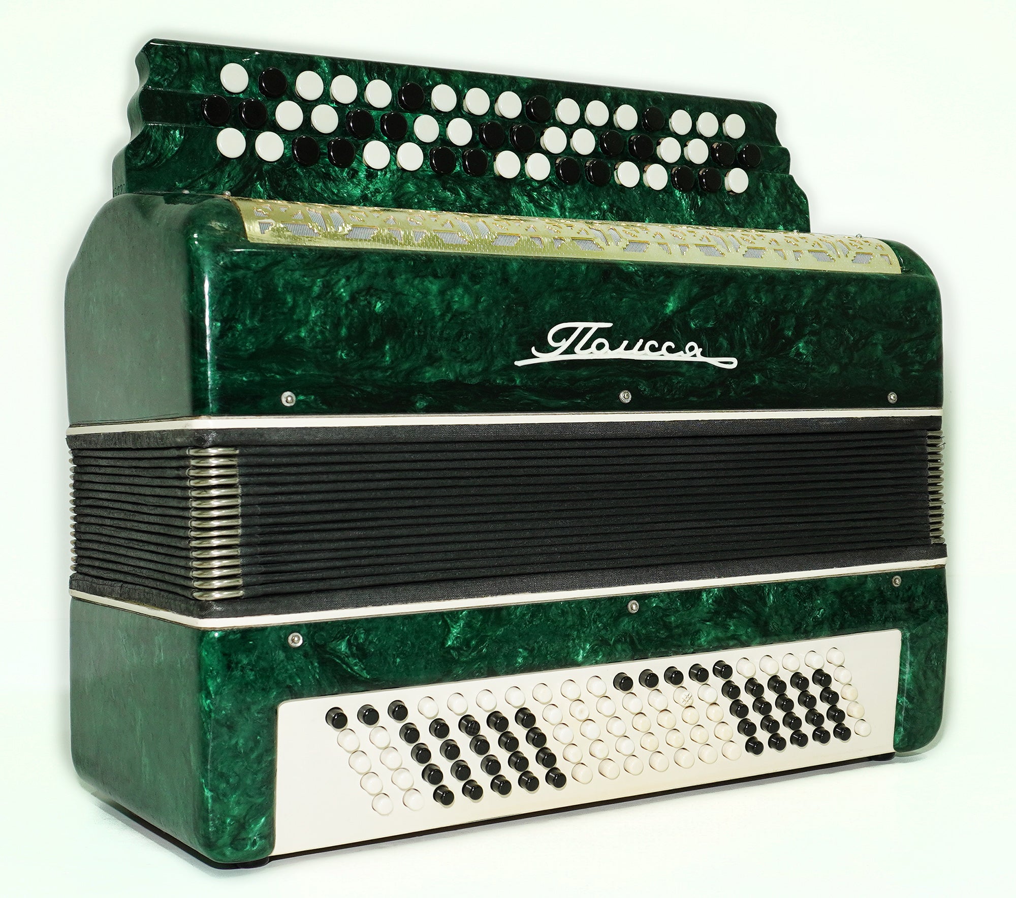 3 Row Button Accordion 100 Bass Polissya Ukraine Bayan Folk Harmonica Concertina, New Straps and Soft Case, Soviet Bayan in Tune, 2624