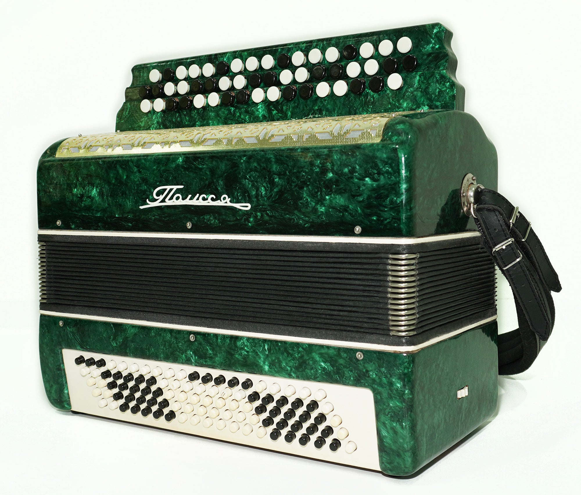 3 Row Button Accordion 100 Bass Polissya Ukraine Bayan Folk Harmonica Concertina, New Straps and Soft Case, Soviet Bayan in Tune, 2624