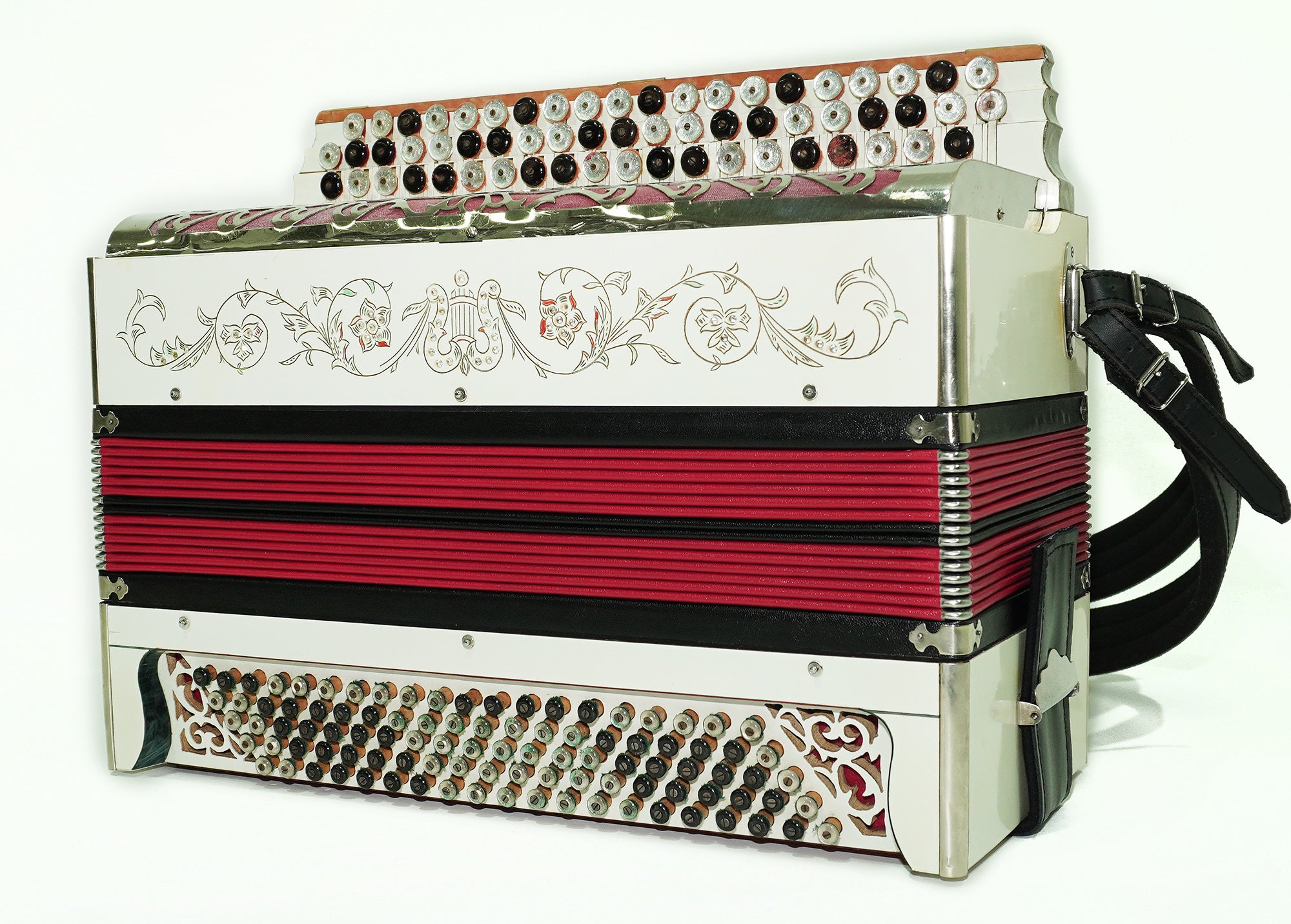 Vintage Bayan Handmade 100 Bass Button Accordion, Decorated Original Soviet Bayan, 2433, Powerful Deep sound, Rare Old Bayan Accordeon