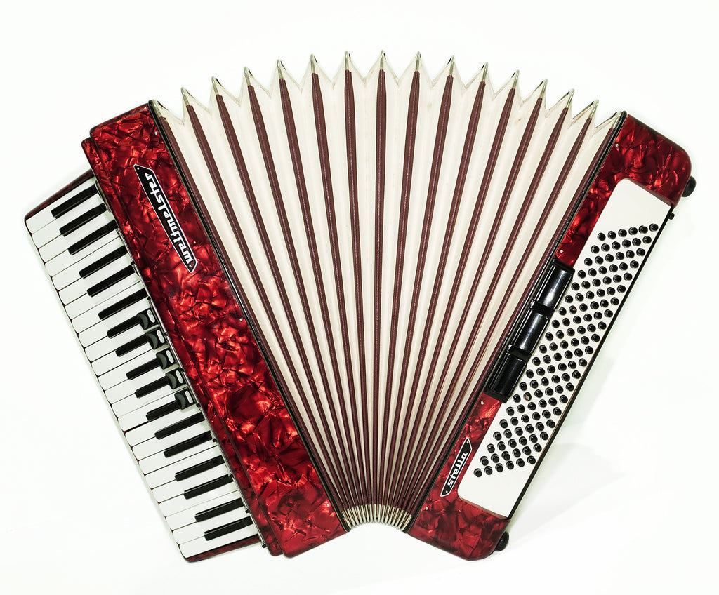 Weltmeister Stella Accordion 120 Bass made in Germany, New Straps Soft Case for Gift, Vintage Keyboard Piano Accordian Musical Instrument, 2446
