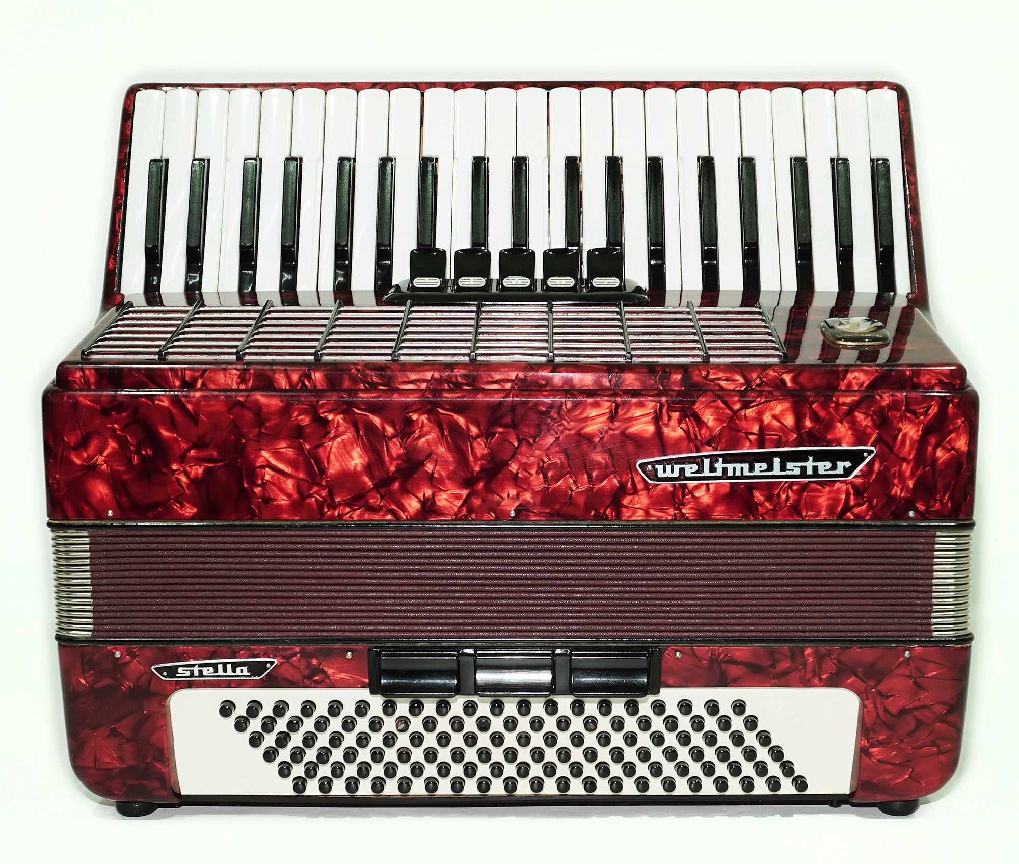 Weltmeister Stella Accordion 120 Bass made in Germany, New Straps Soft Case for Gift, Vintage Keyboard Piano Accordian Musical Instrument, 2446