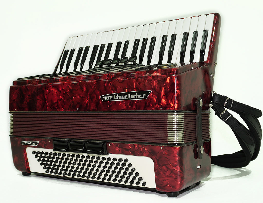 Weltmeister Stella Accordion 120 Bass made in Germany, New Straps Soft Case for Gift, Vintage Keyboard Piano Accordian Musical Instrument, 2446