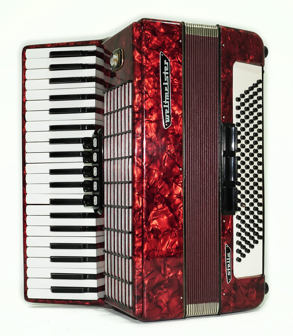 Weltmeister Stella Accordion 120 Bass made in Germany, New Straps Soft Case for Gift, Vintage Keyboard Piano Accordian Musical Instrument, 2446