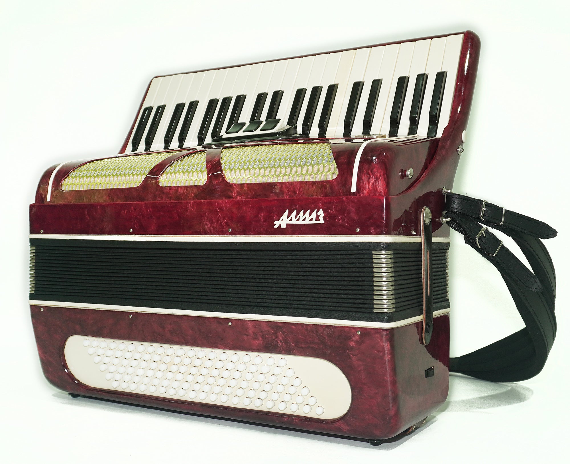 Piano Accordion Almaz 120 bass buttons, Keyboard Accordian Instrument, New Straps, 2466, Original Soviet Accordion for Adults