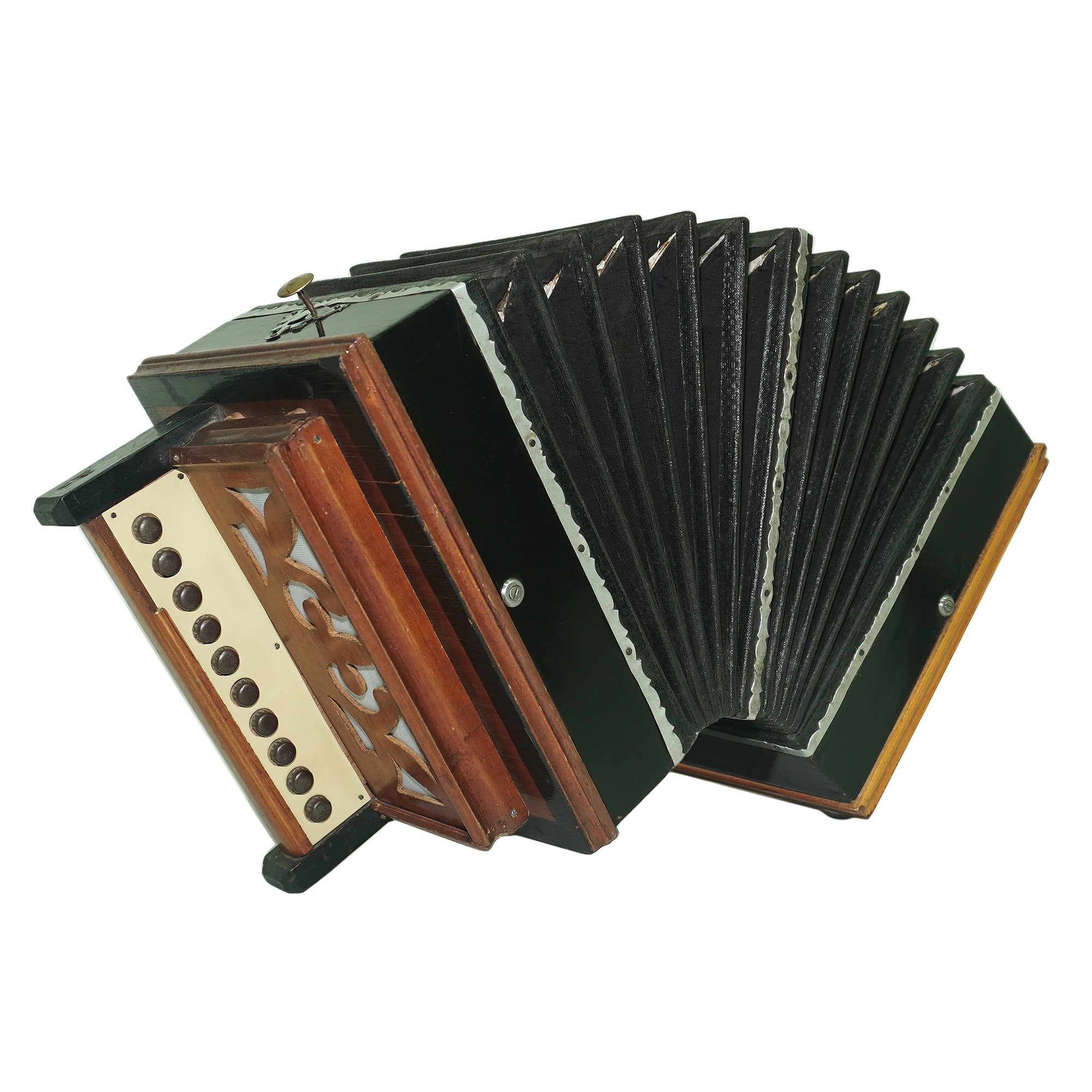 Antique Diatonic Saratovskaya Harmonica, Vintage Handmade Garmon, Button Accordion, 2440, Old Squeezebox Musical Instrument, Small Bayan Accordion