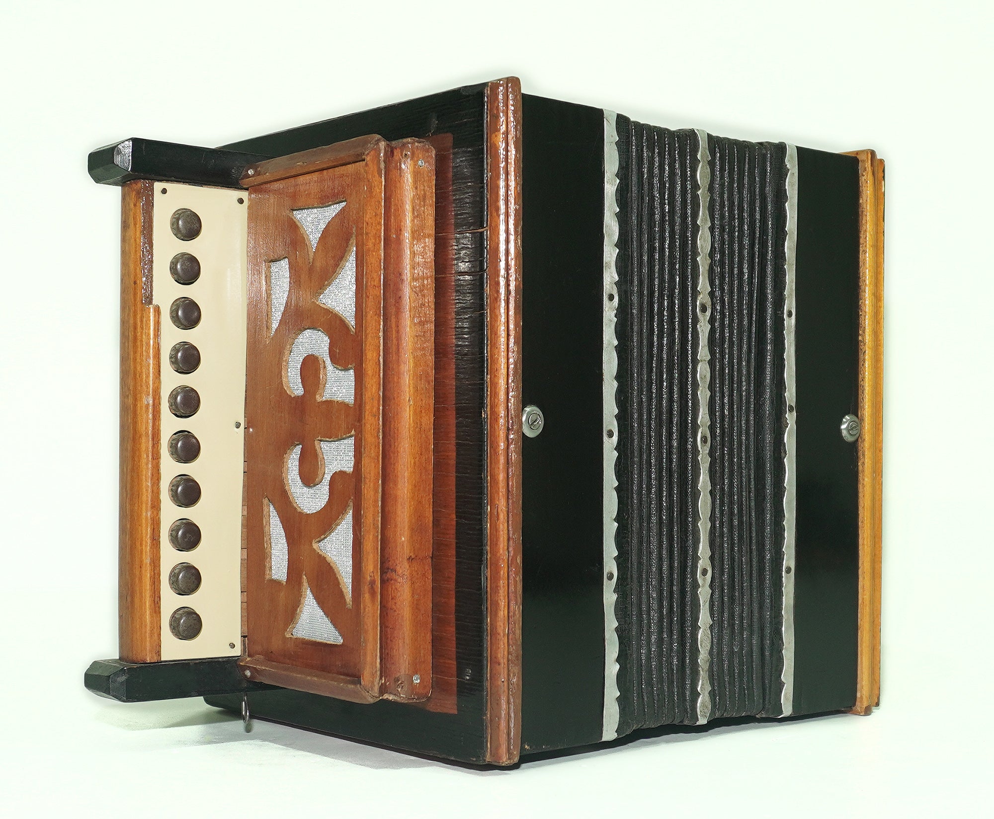 Antique Diatonic Saratovskaya Harmonica, Vintage Handmade Garmon, Button Accordion, 2440, Old Squeezebox Musical Instrument, Small Bayan Accordion