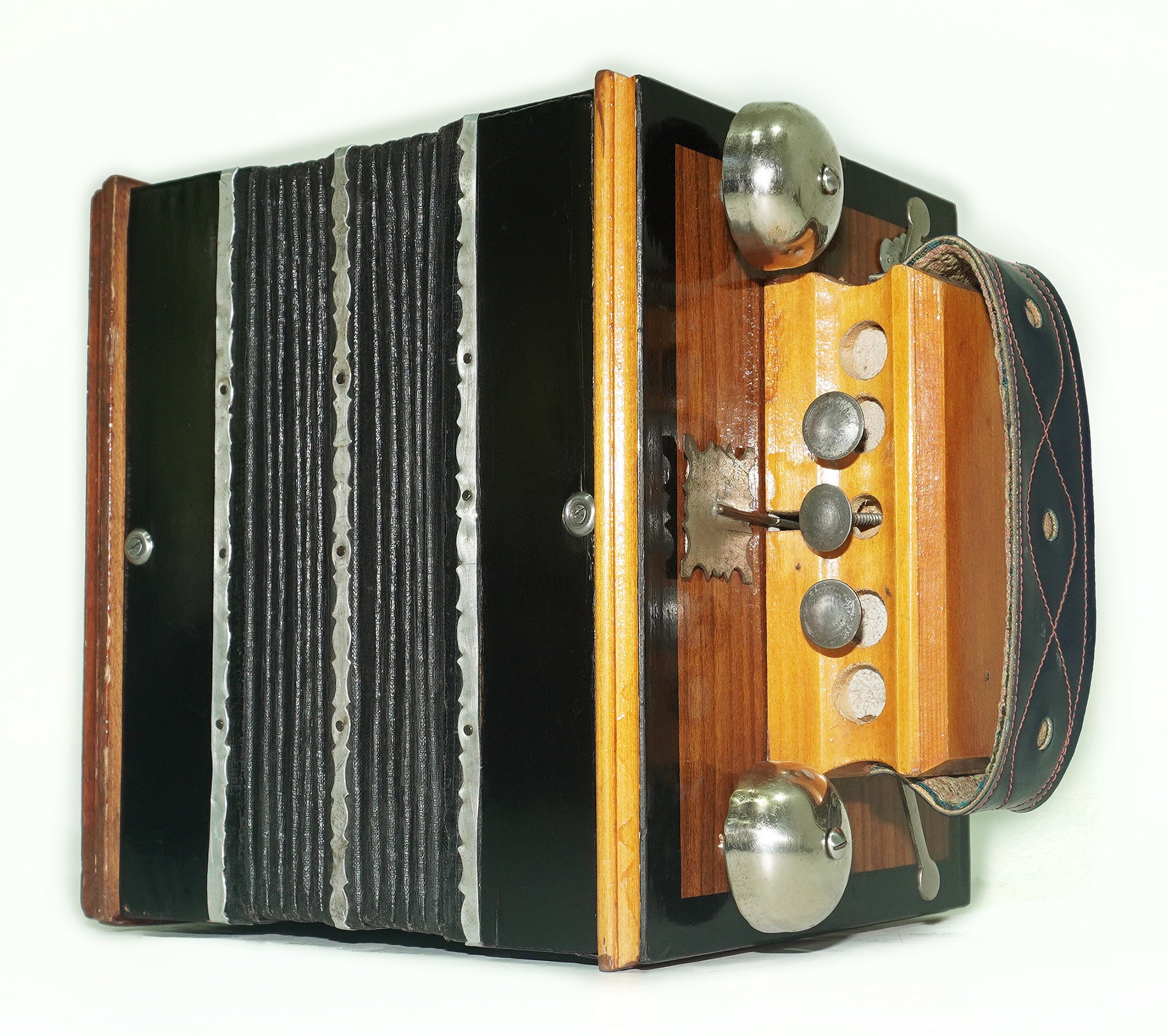 Antique Diatonic Saratovskaya Harmonica, Vintage Handmade Garmon, Button Accordion, 2440, Old Squeezebox Musical Instrument, Small Bayan Accordion