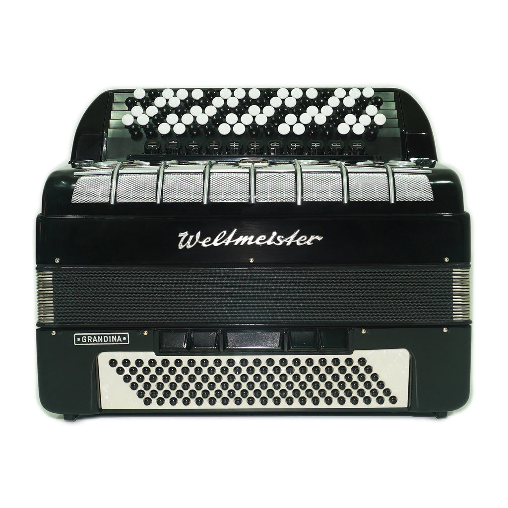 Weltmeister Grandina Vintage Button Accordion, made in Germany, Concert Bayan, Griff B Stradella, 2451, New Straps and Soft Case, Professional Accordian