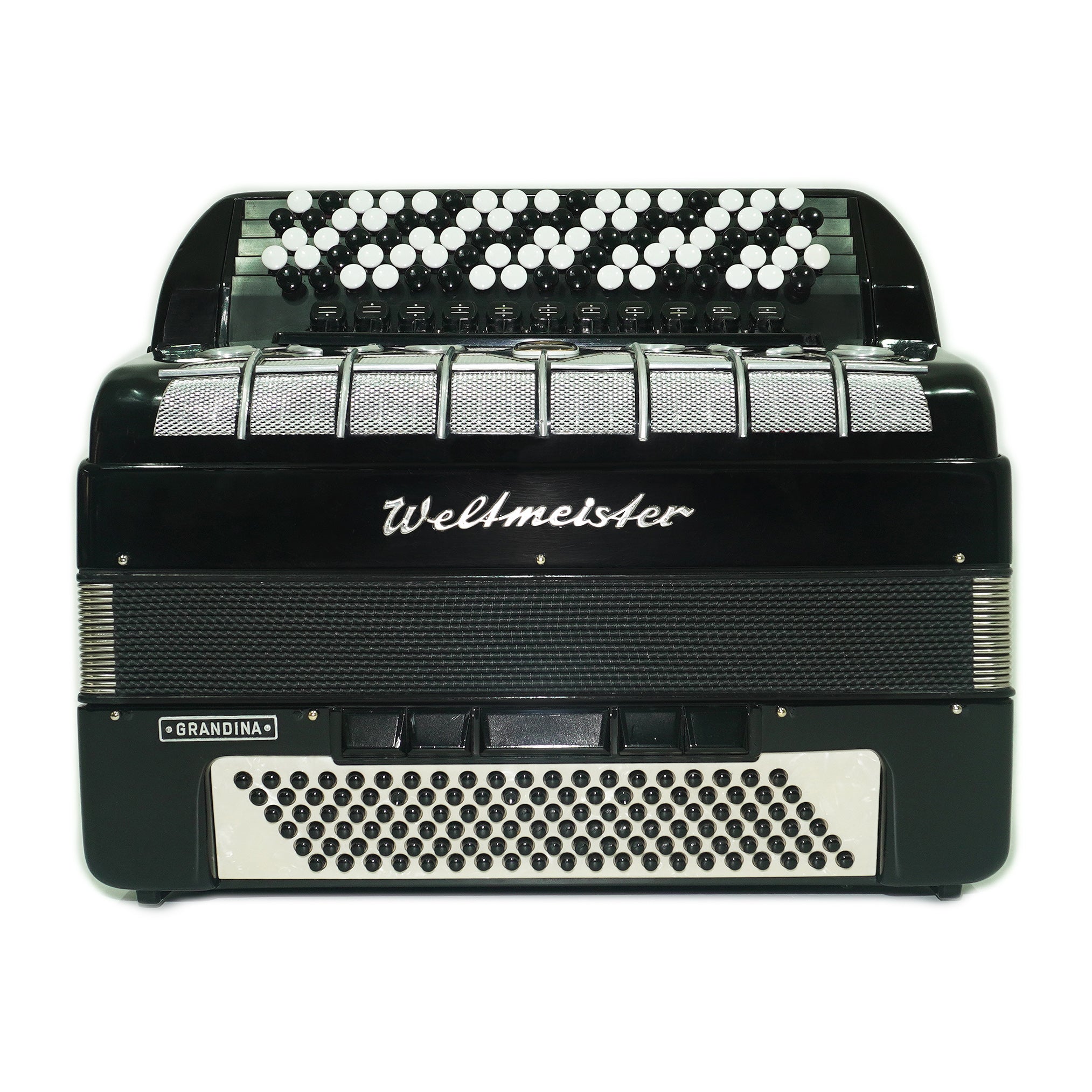 Weltmeister Grandina Vintage Button Accordion, made in Germany, Concert Bayan, Griff B Stradella, 2451, New Straps and Soft Case, Professional Accordian