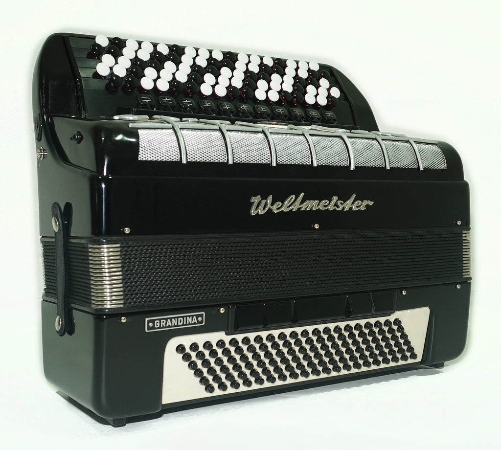 Weltmeister Grandina Vintage Button Accordion, made in Germany, Concert Bayan, Griff B Stradella, 2451, New Straps and Soft Case, Professional Accordian