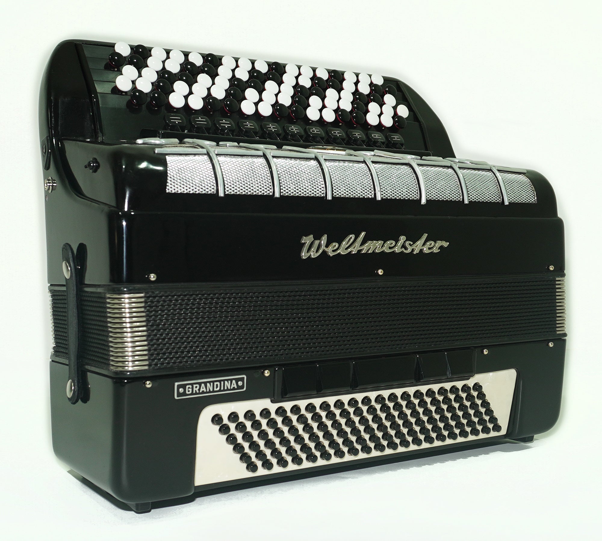 Weltmeister Grandina Vintage Button Accordion, made in Germany, Concert Bayan, Griff B Stradella, 2451, New Straps and Soft Case, Professional Accordian